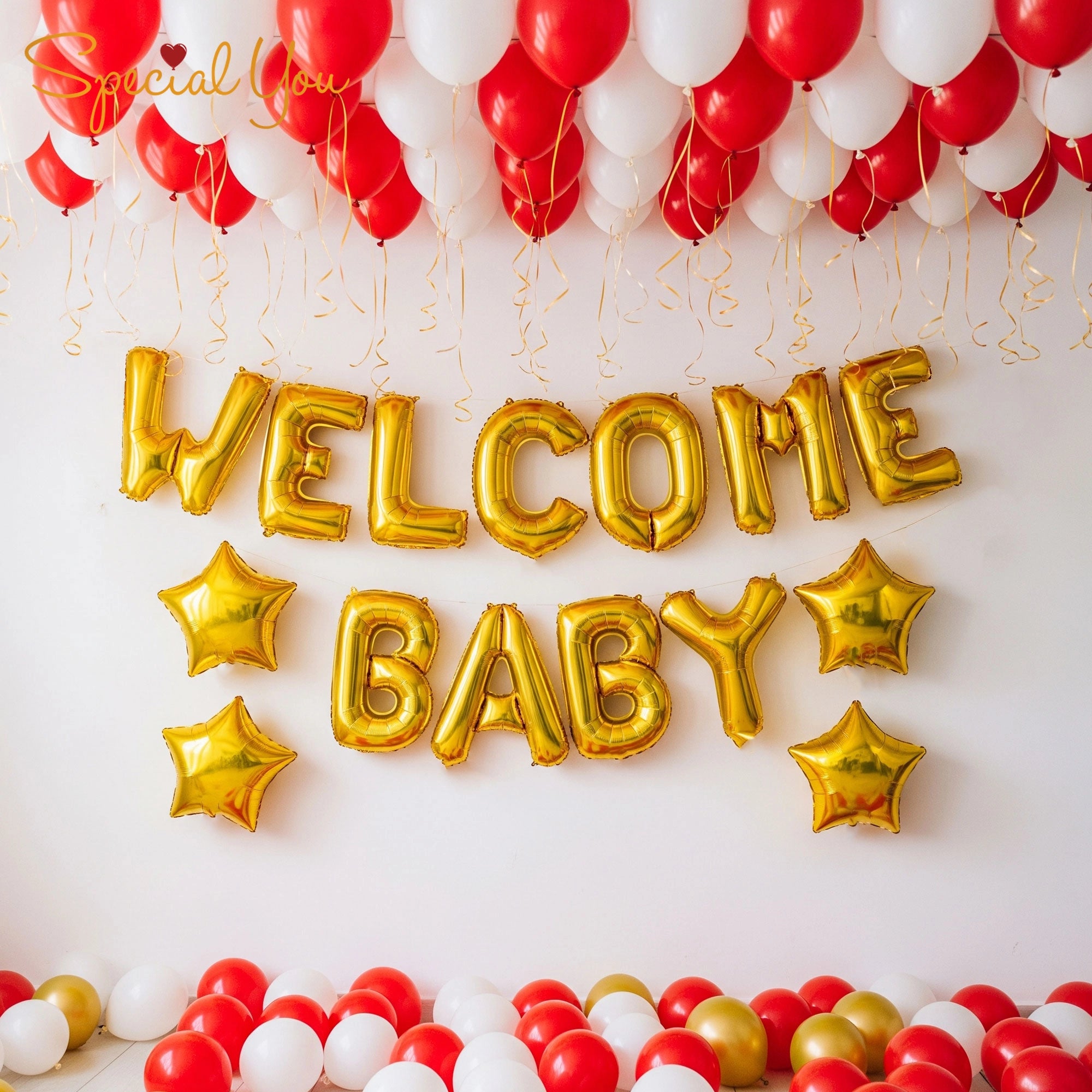 Red & White Welcome Baby Decor