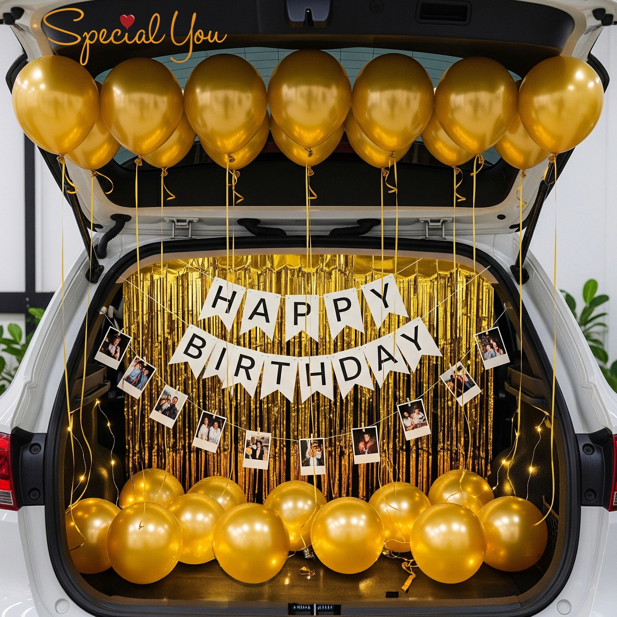 Golden Car Boot Birthday Balloon Decor