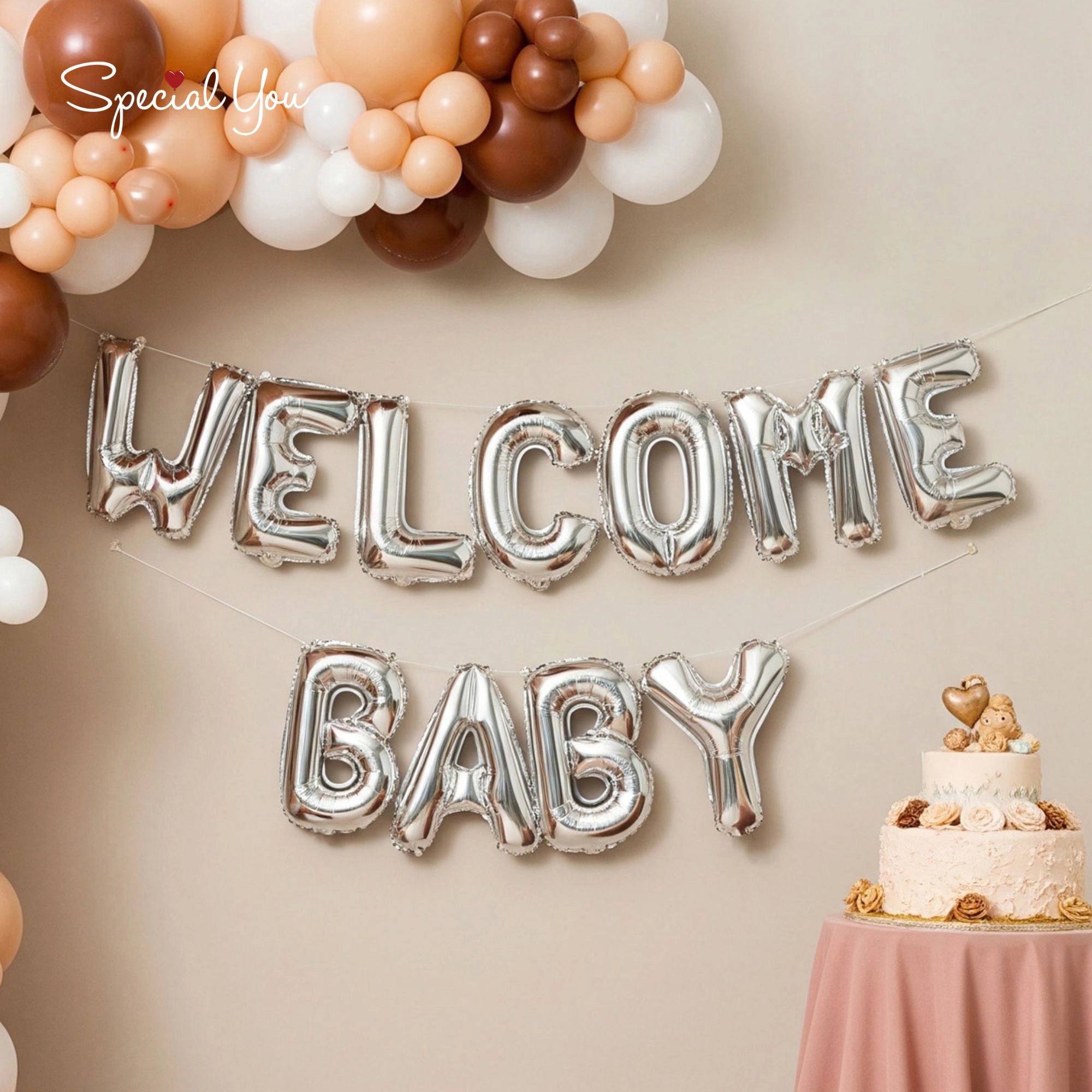 White & Brown Baby Welcome Decor