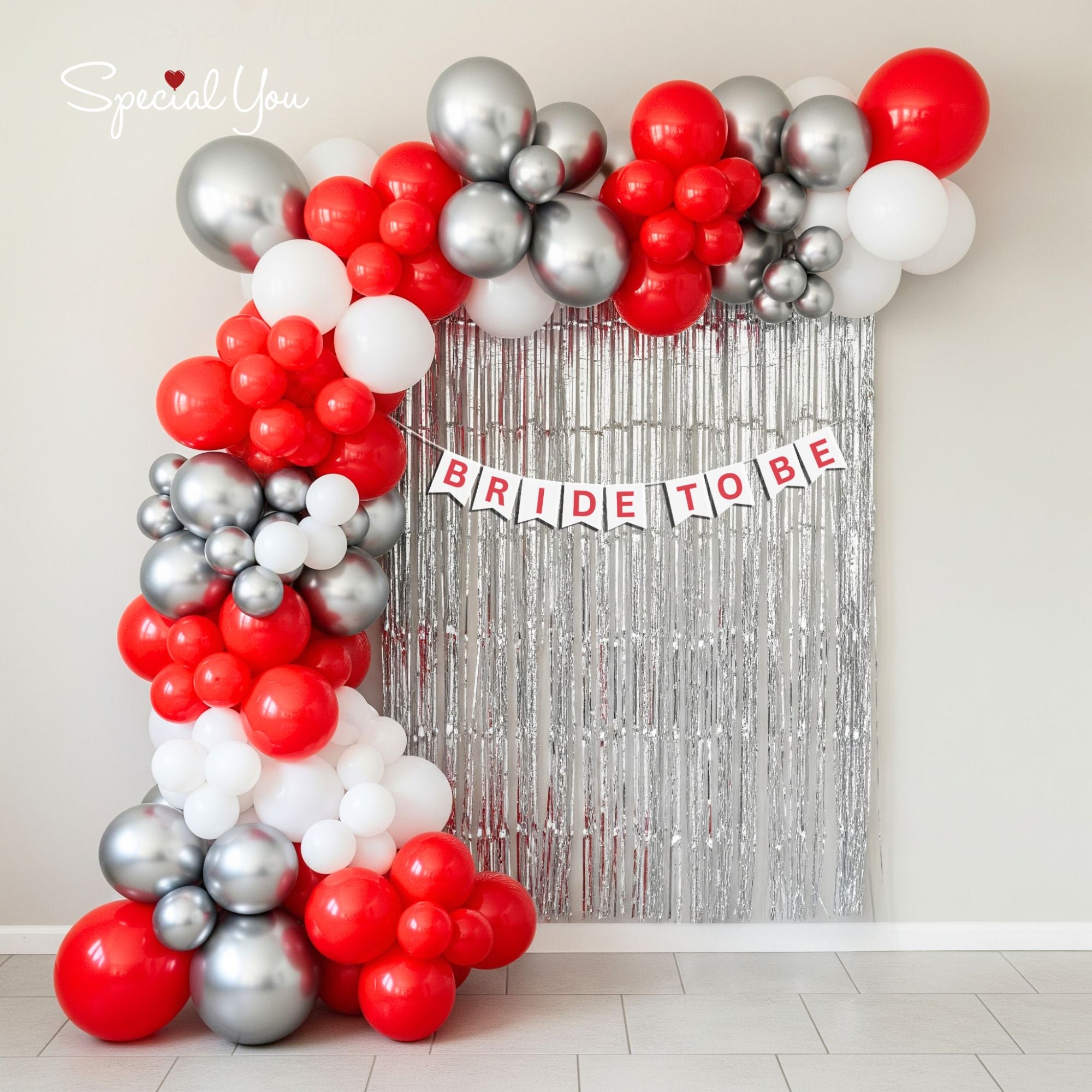 Glam Red & Silver Bridal Balloon decor
