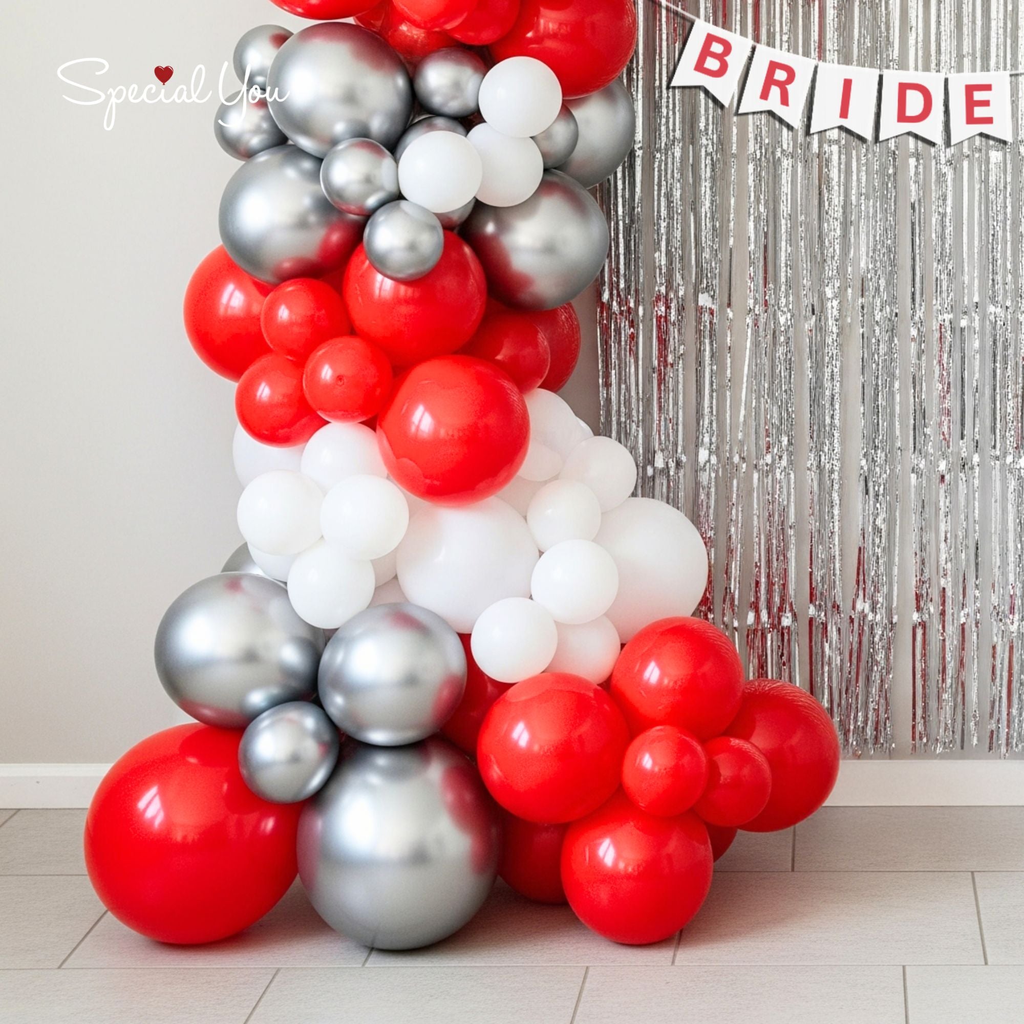 Glam Red & Silver Bridal Balloon decor