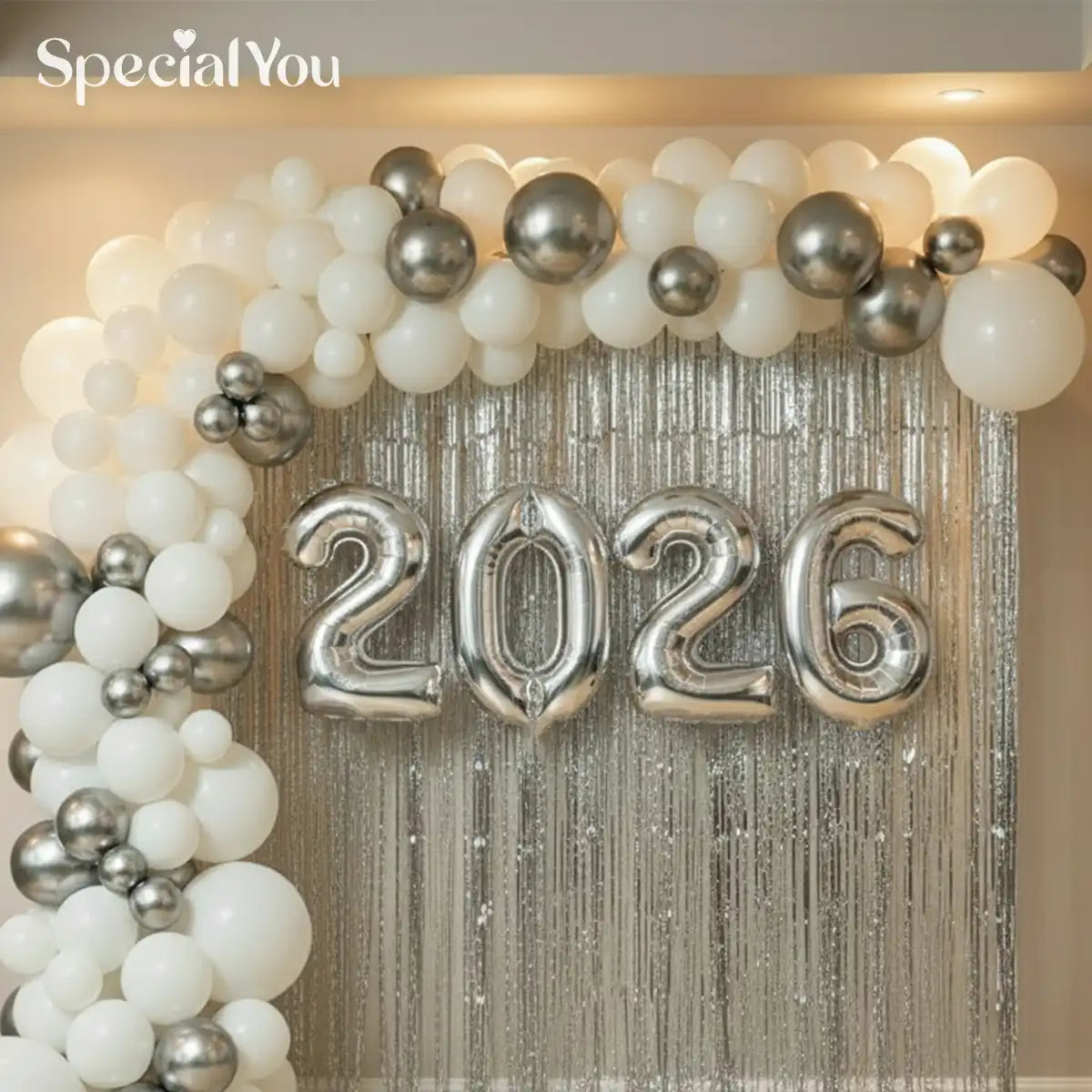 Silver Sparkle New Year Balloon Decor