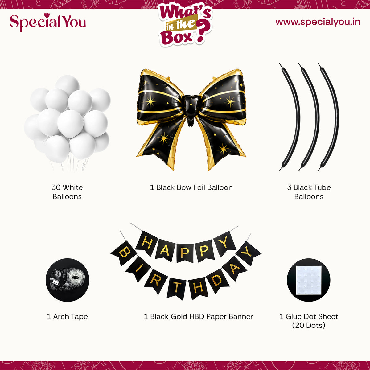 White & Black Bow Theme Birthday Decoration DIY Kit