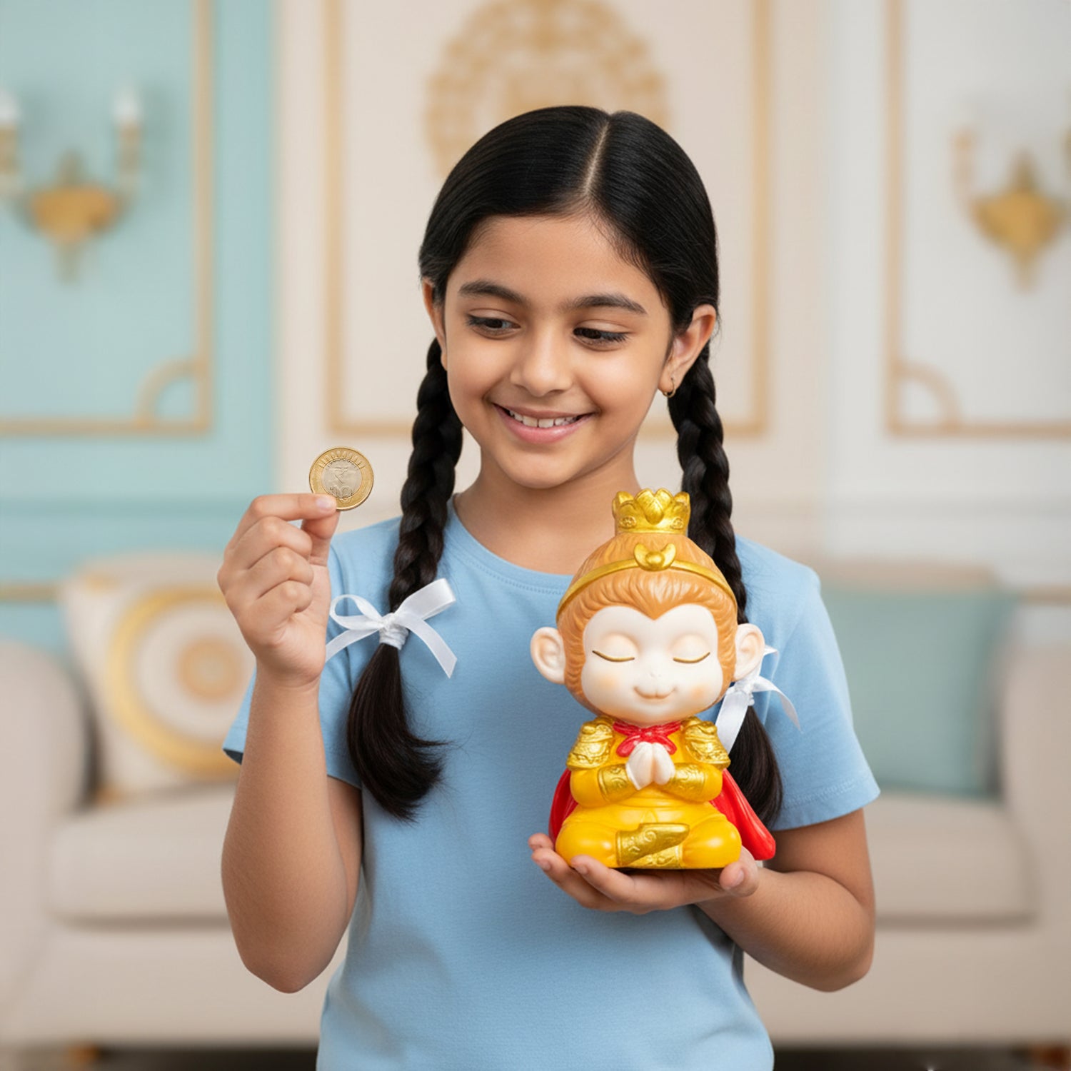 Golden Monkey King Meditation Coin Bank