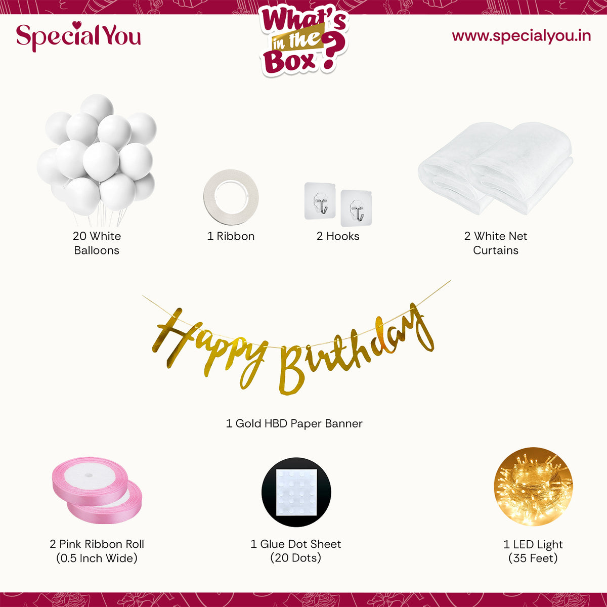 White & Pink Bow Theme Birthday Decoration DIY Kit