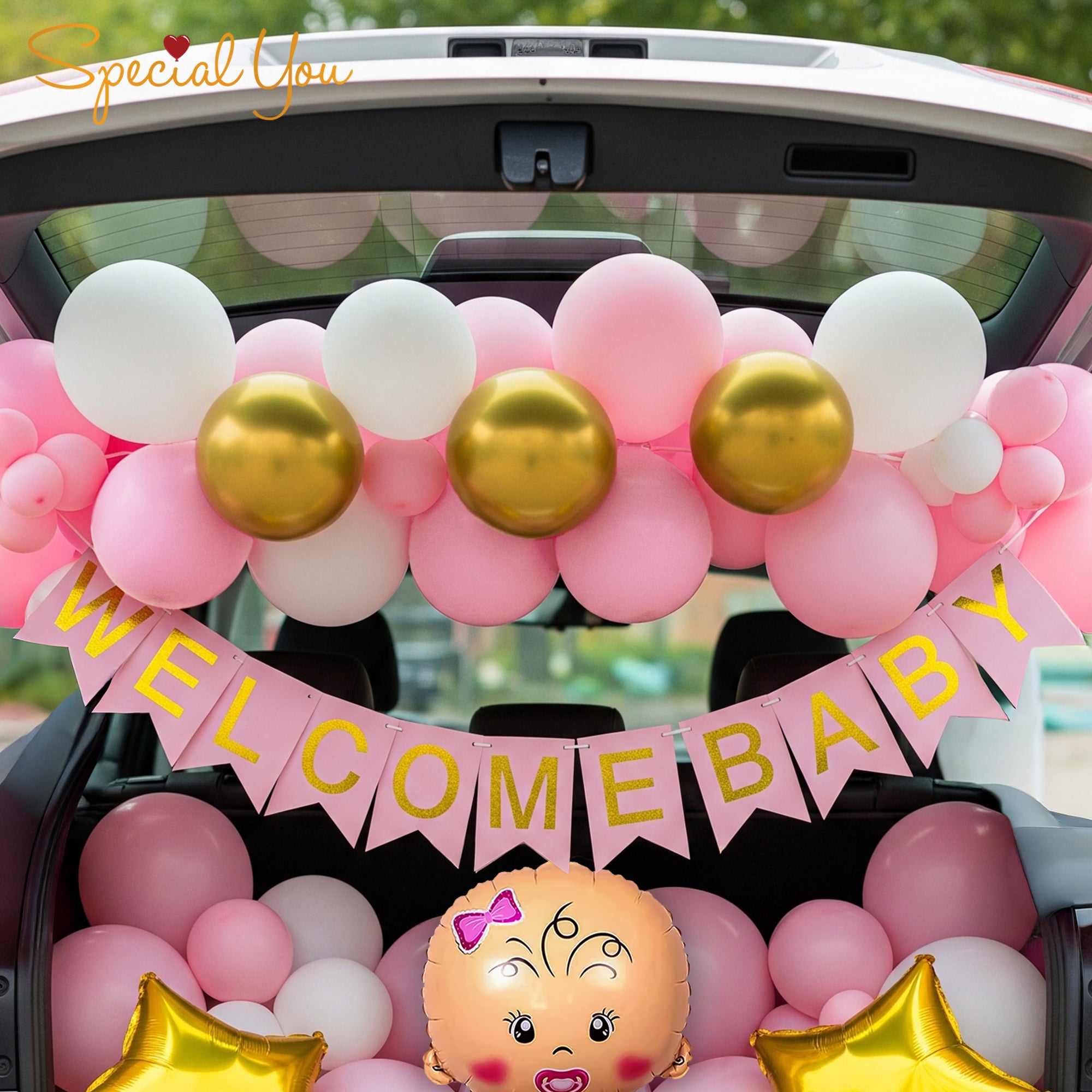 Sweet Pink Car Welcome Baby Decor