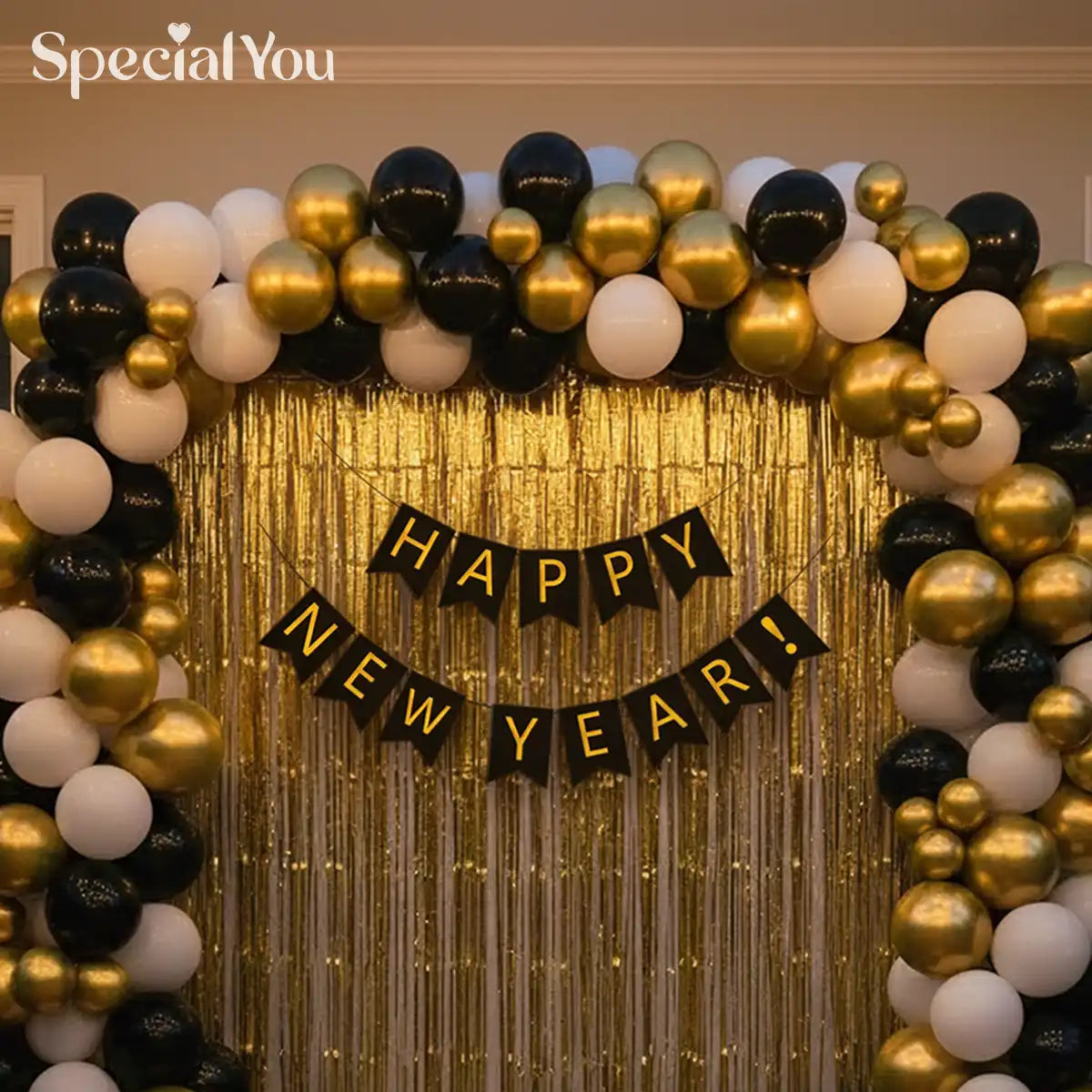 Golden Cascade New Year Balloon Backdrop