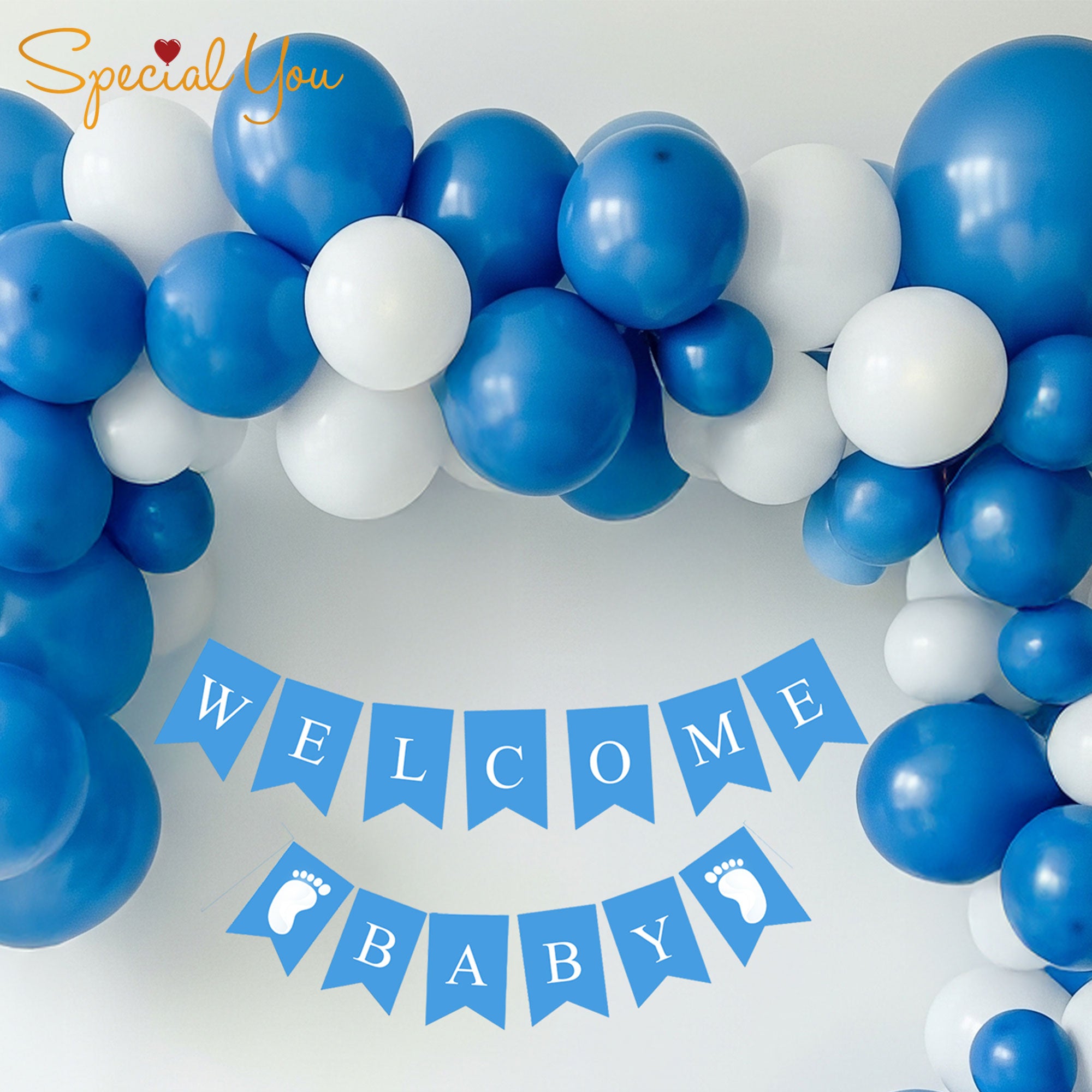 Blue & White Welcome Baby Decor