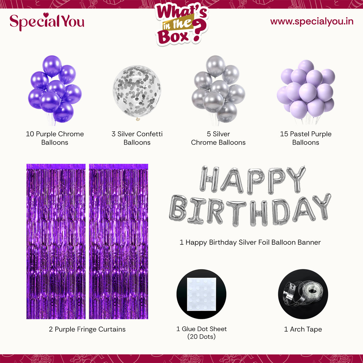 Purple & Silver Theme Birthday Decoration DIY Kit