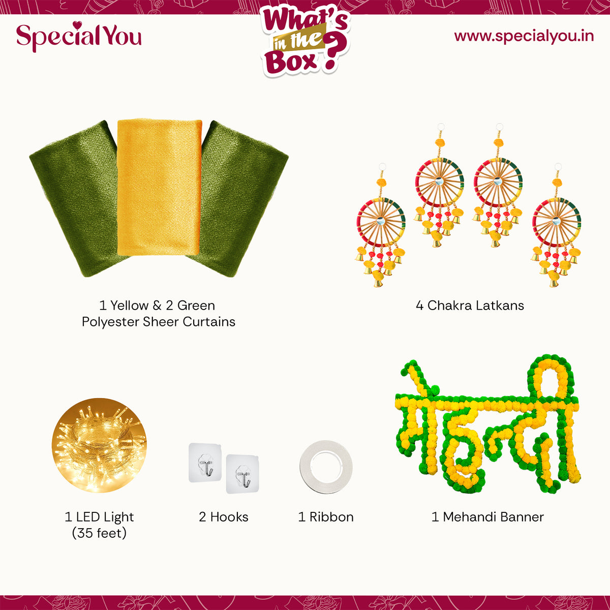 Yellow & green Backdrop Decor Kit For "Mehendi Celebration!"