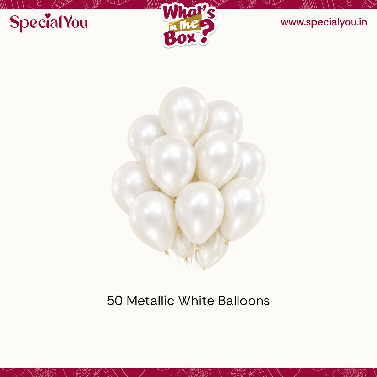 50 Metallic White Balloons Kit