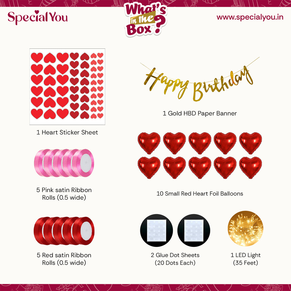 Red & Pink Heart Theme Birthday Decoration DIY Kit