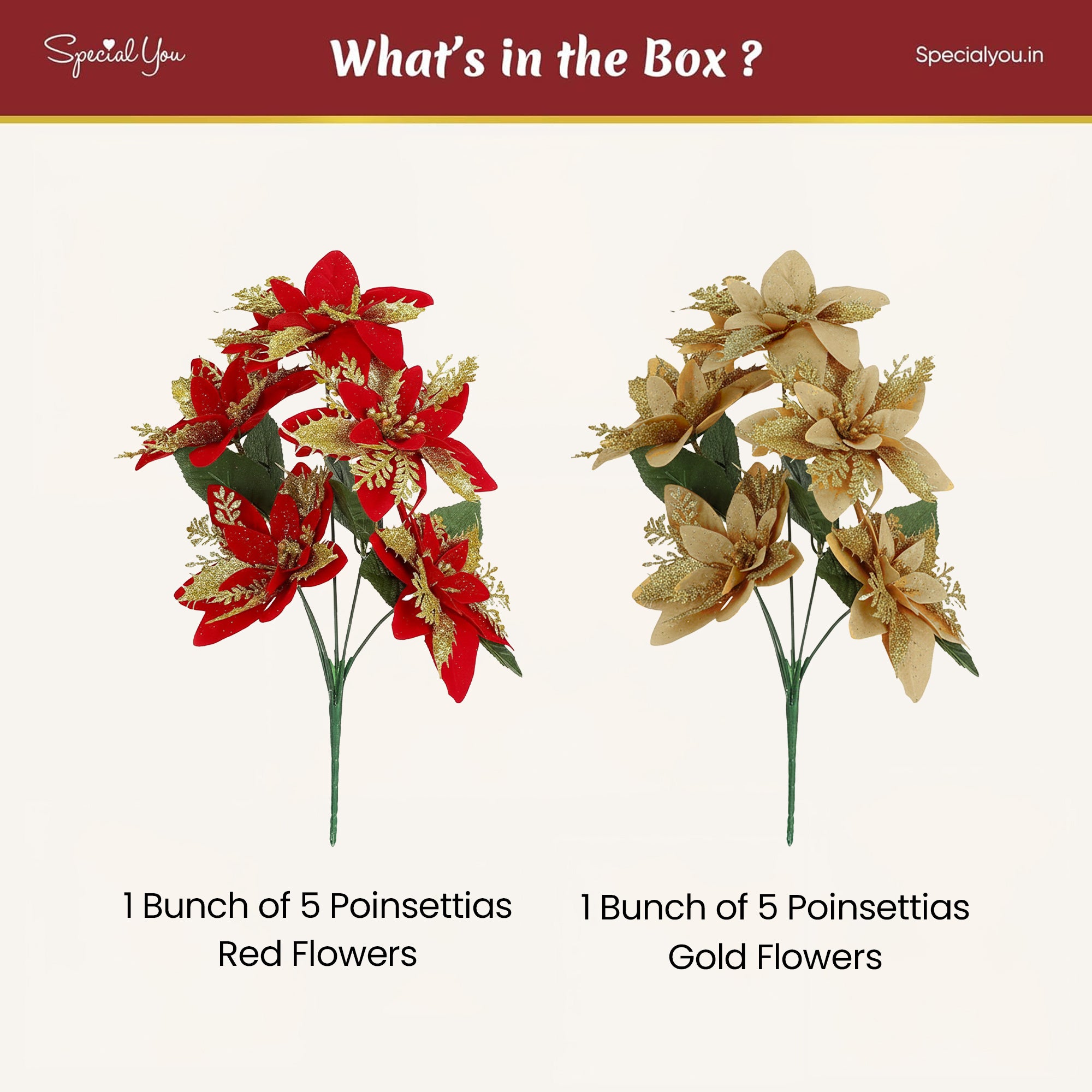 Glitter Poinsettia Flowers Set