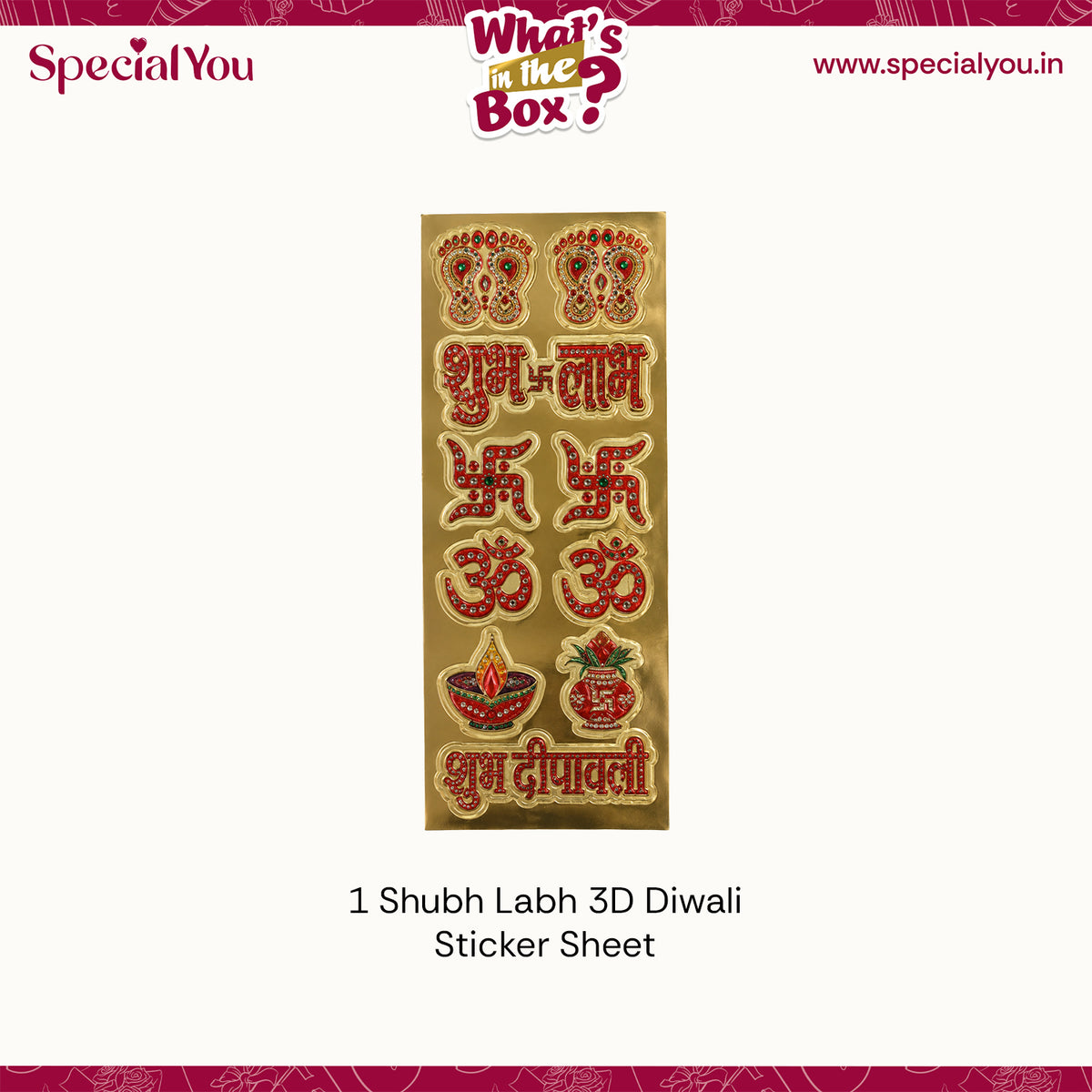Subh Labh Laxmi Feet 3D Stickers Sheet Set for Diwali