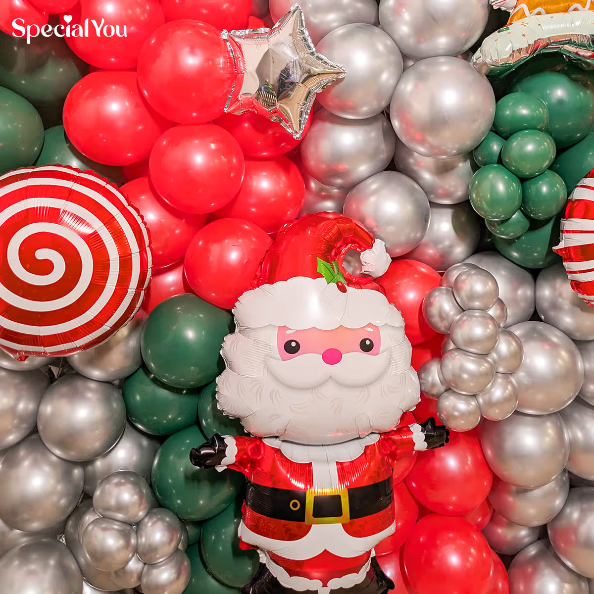 Christmas Party Balloon Backdrop with Santa & Candy Canes