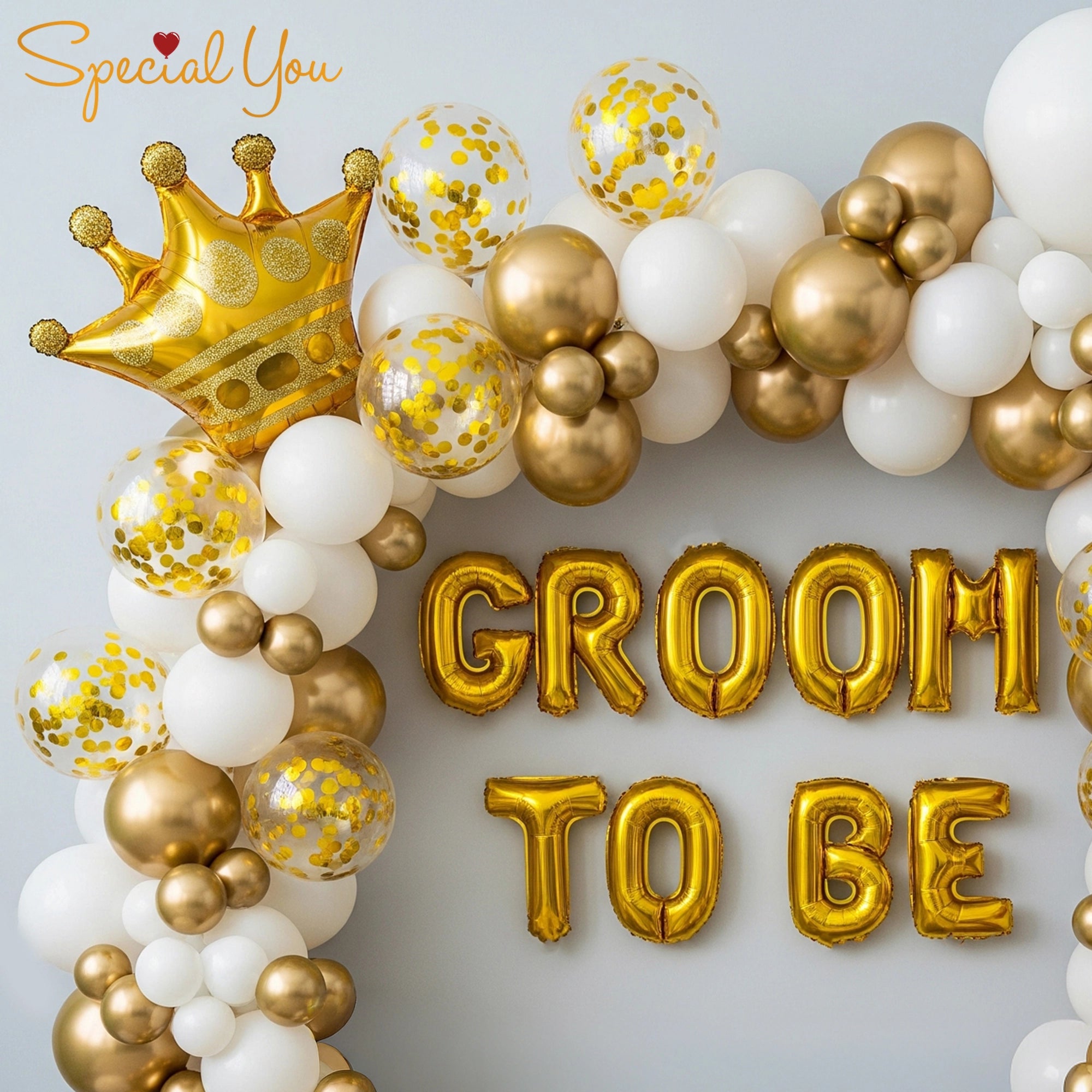 Gold & White Groom-to-Be Balloon Decor