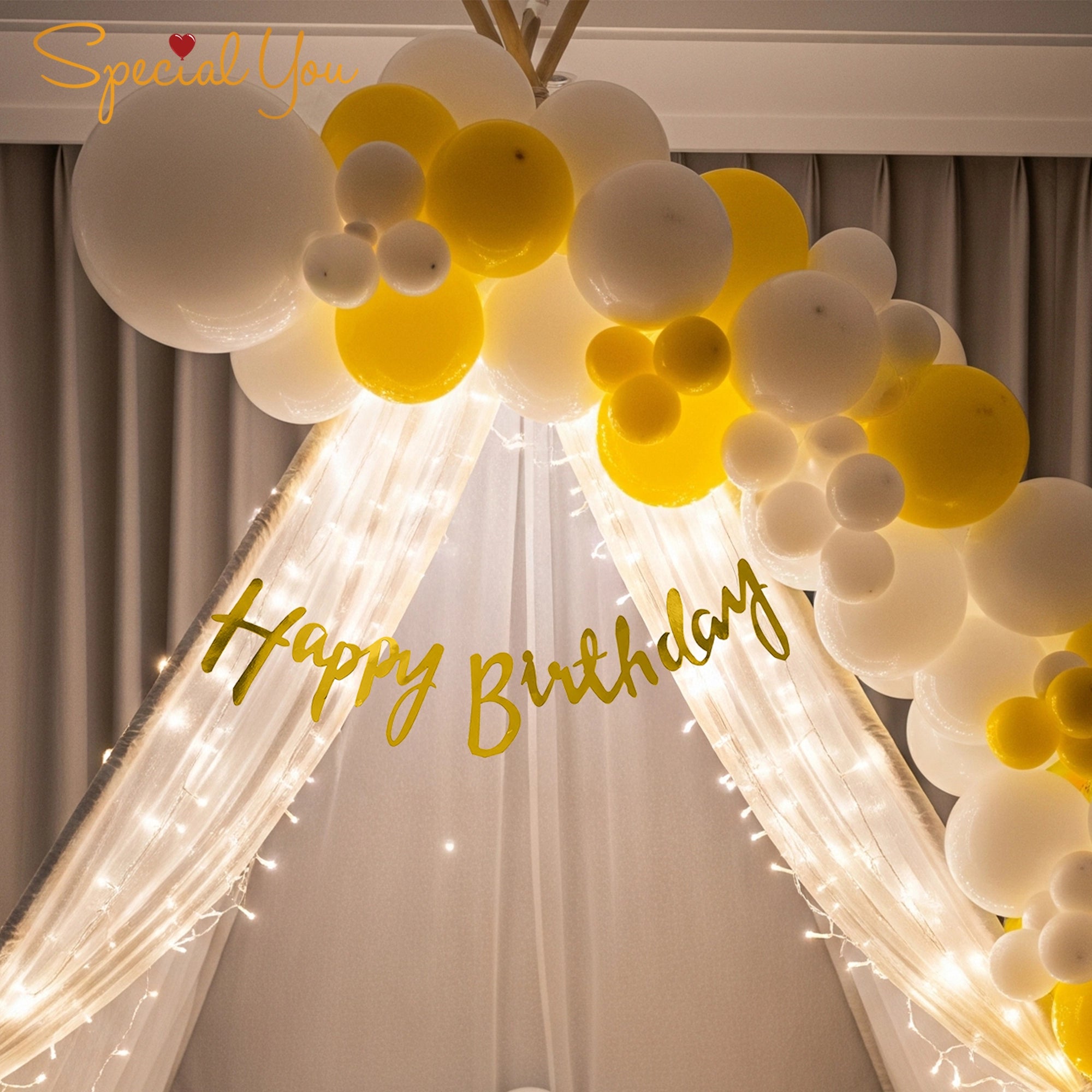 Yellow & White Canopy Birthday Decor