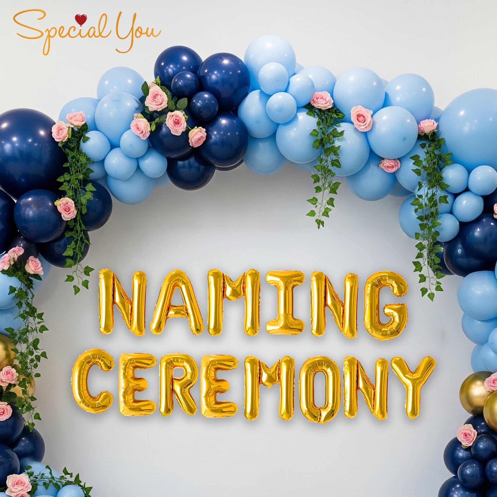 Blue & Gold Balloon Decor for Naming Ceremony