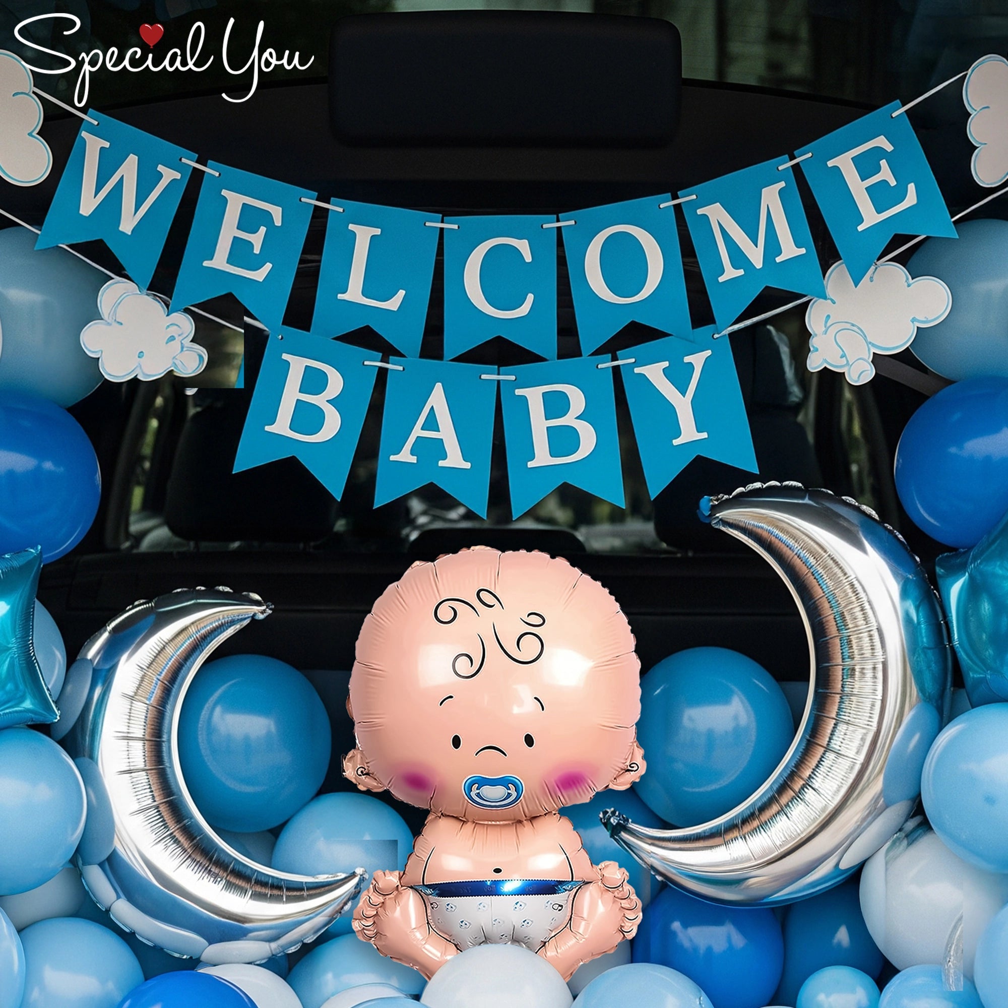 Blue Car Boot Welcome Baby Decor