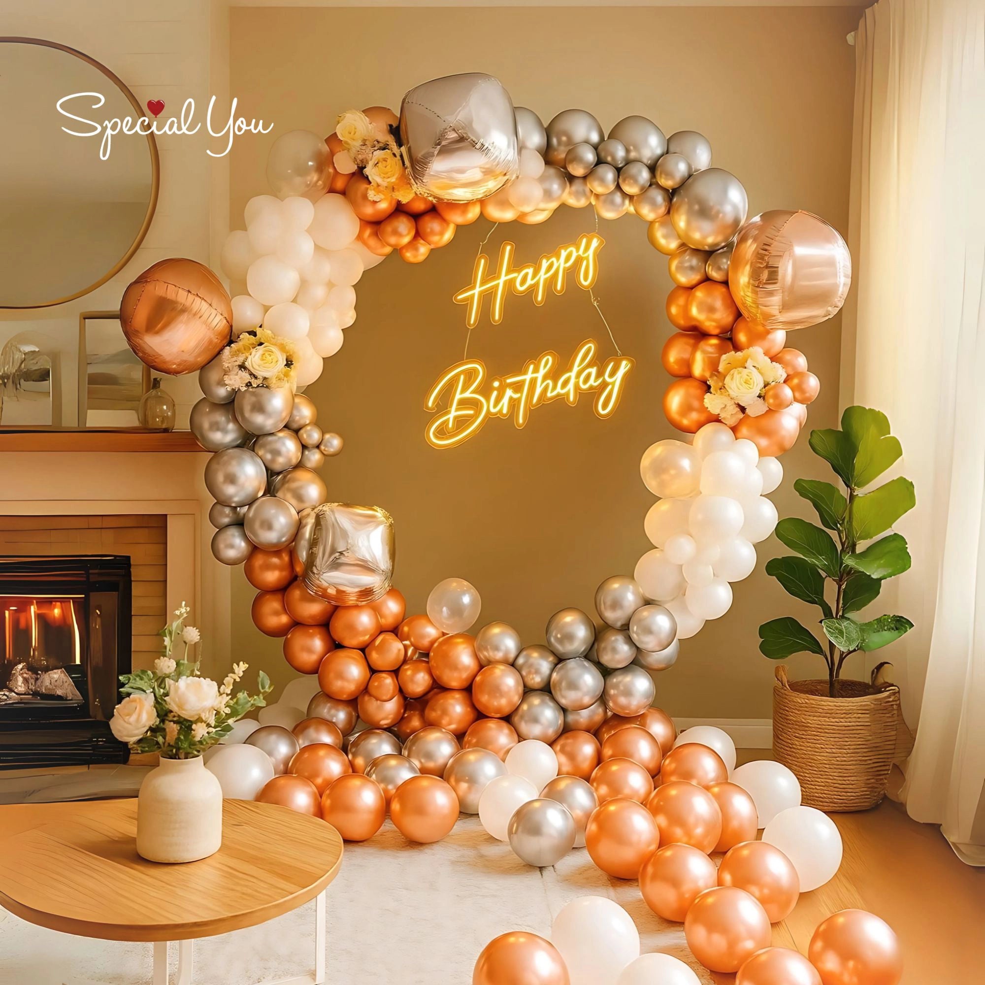 Rose Gold & Silver Birthday Balloon Decor