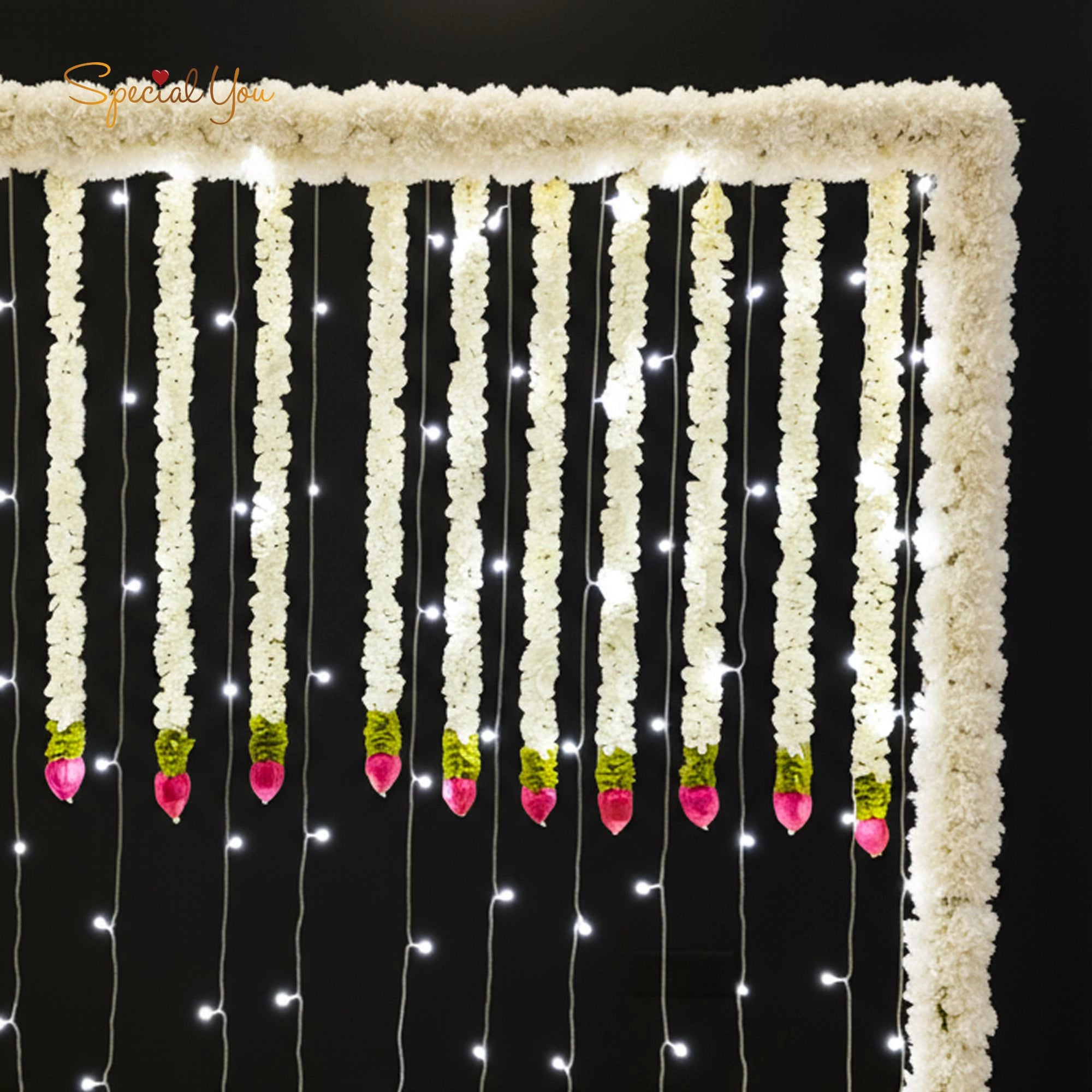 White Garland & Light Backdrop Decor