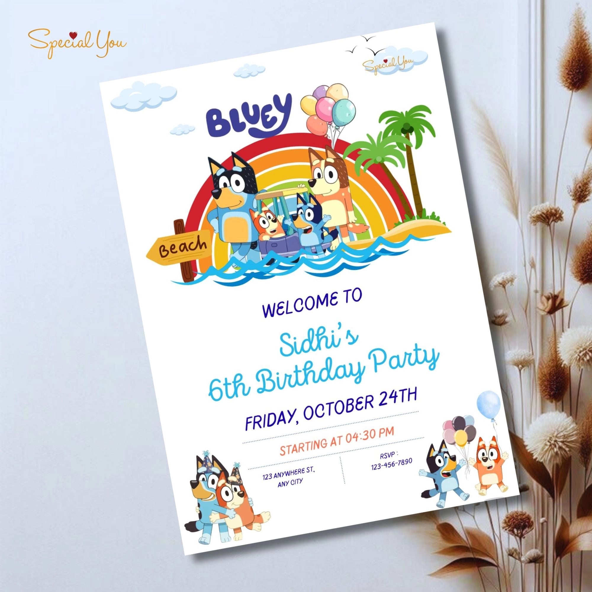 Bluey Birthday Beach Party E-Invite