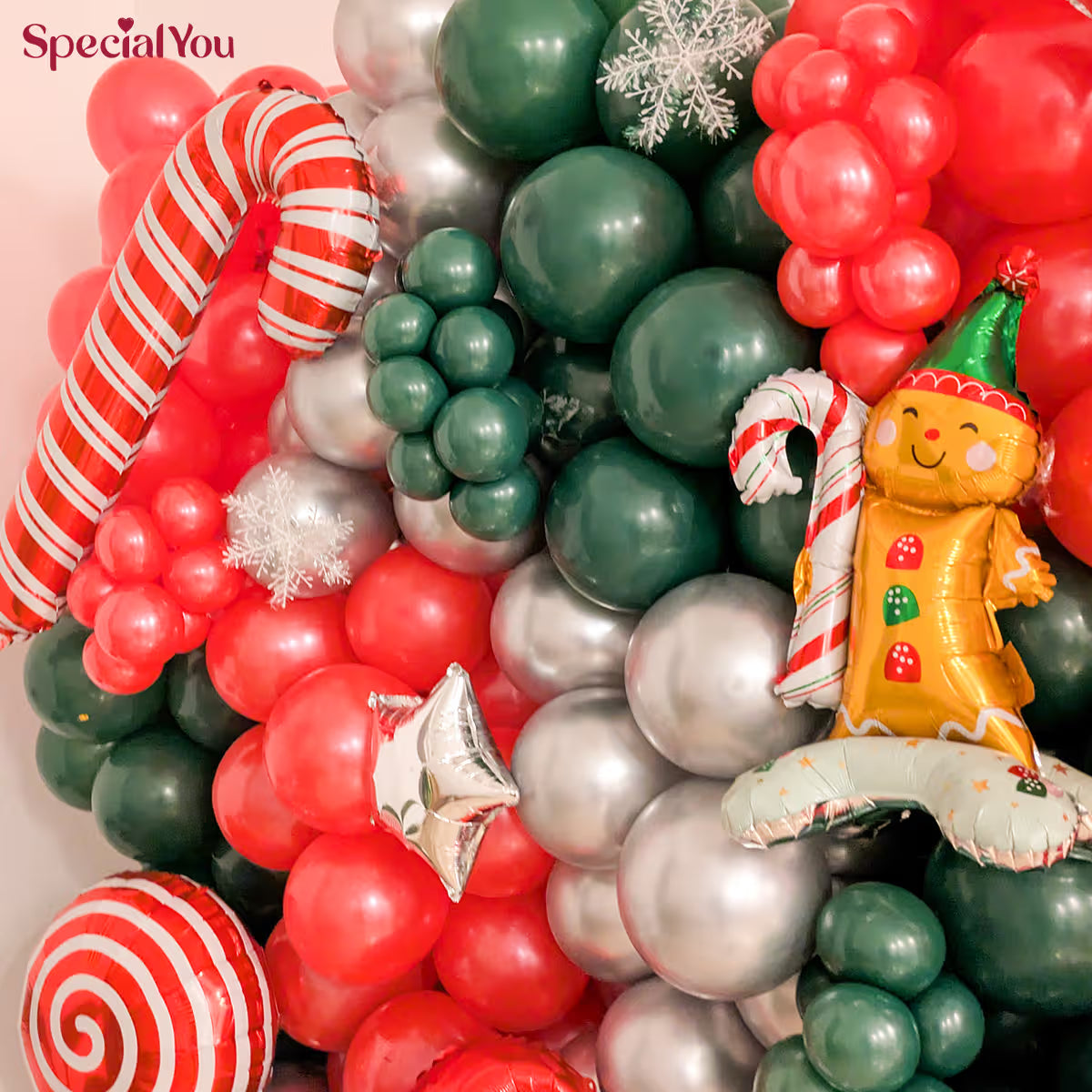 Christmas Party Balloon Backdrop with Santa & Candy Canes