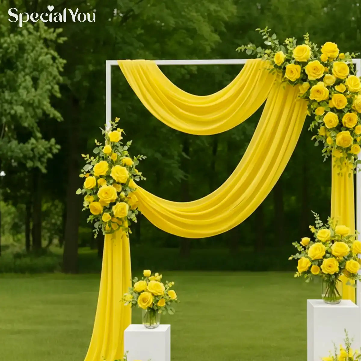 Garden Style Yellow Floral Draped Backdrop Decor
