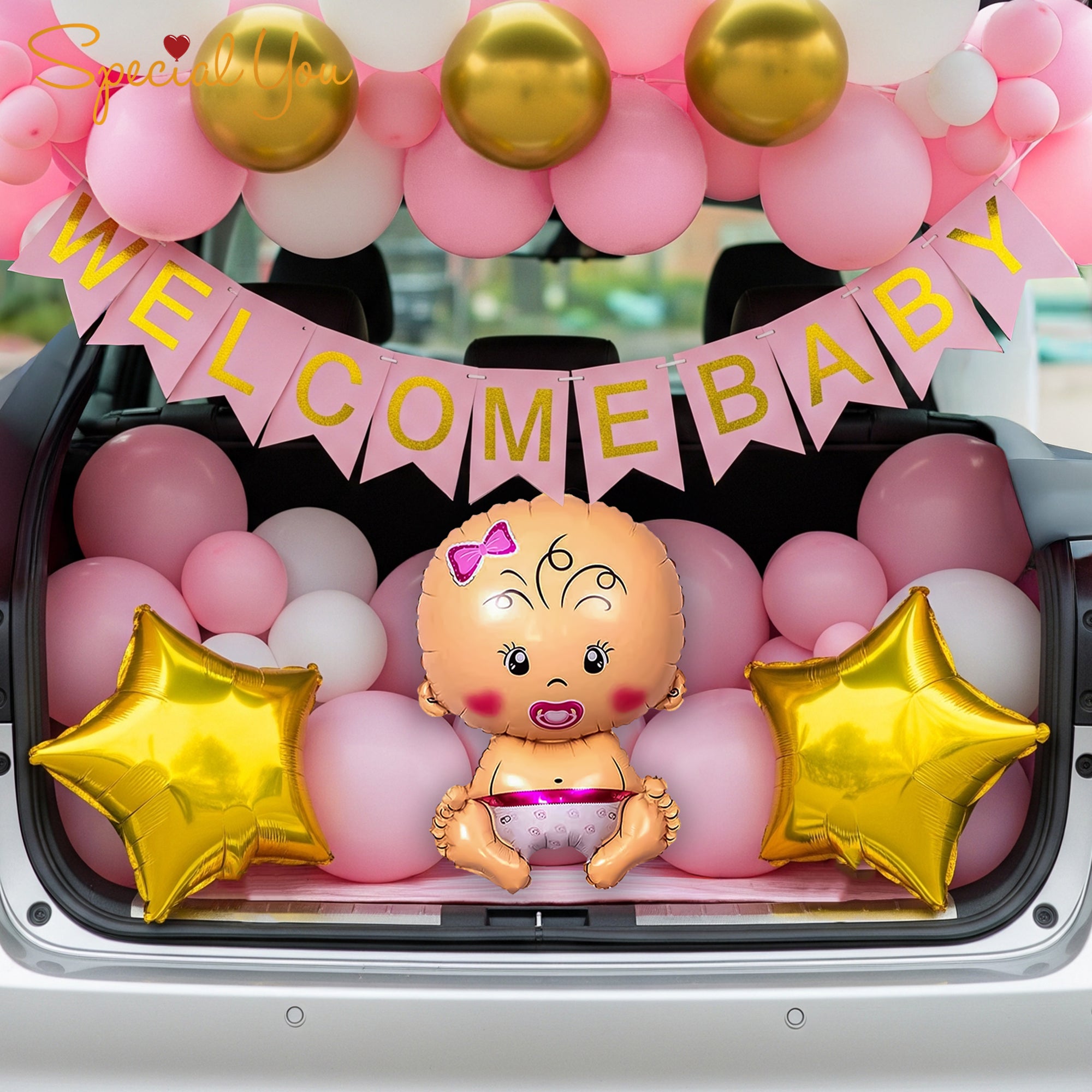 Sweet Pink Car Welcome Baby Decor