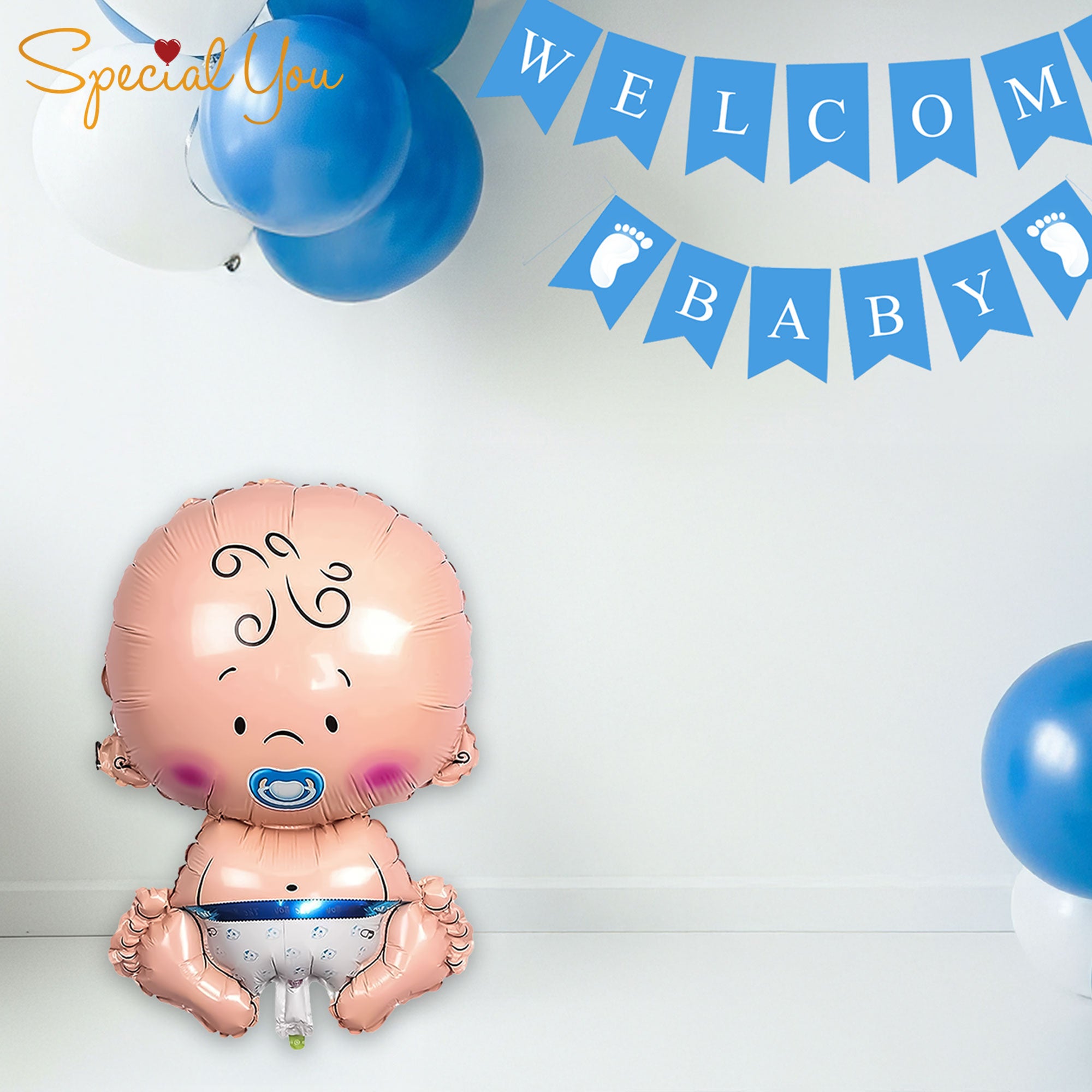 Blue & White Welcome Baby Decor