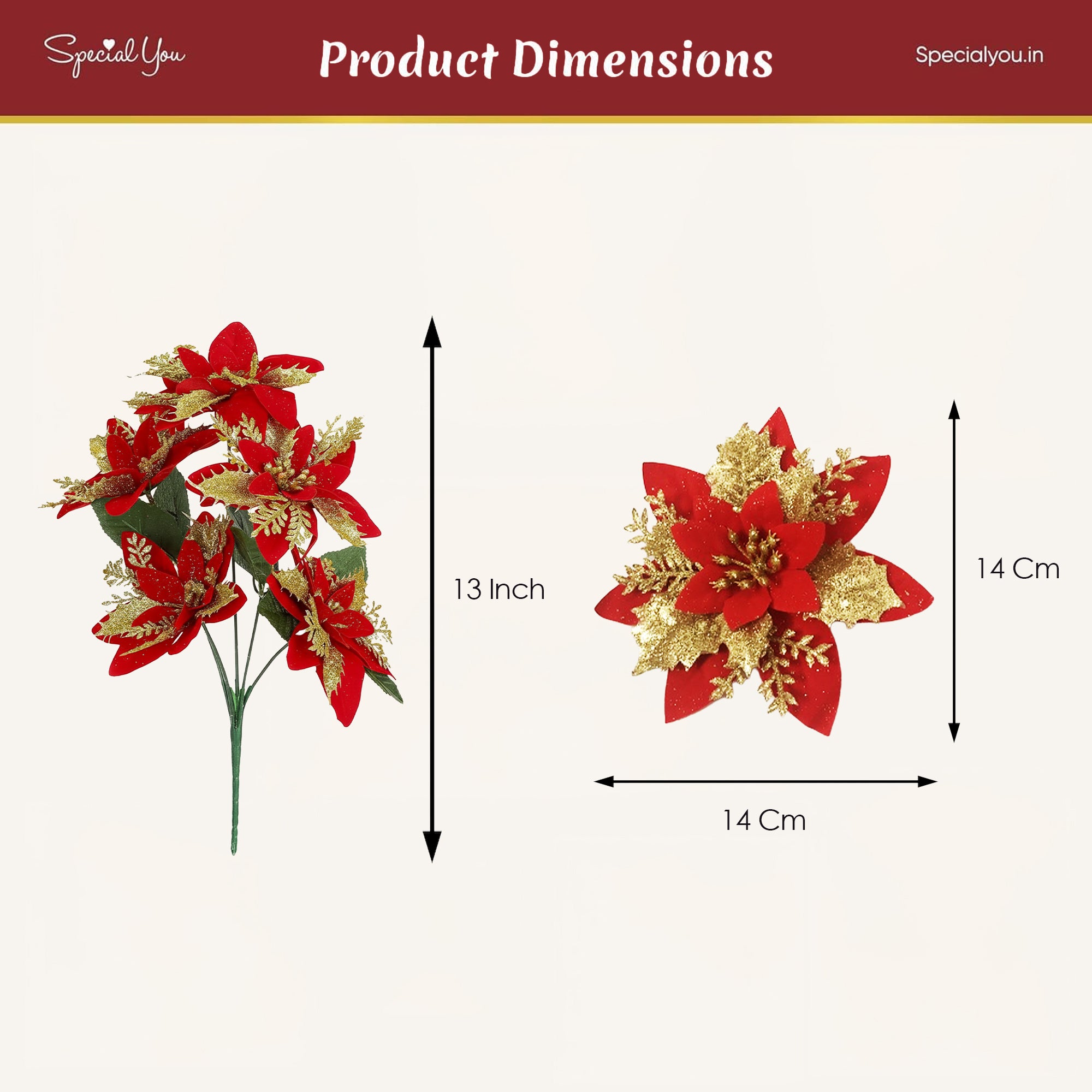 Artificial Red Poinsettia Flower Bunch