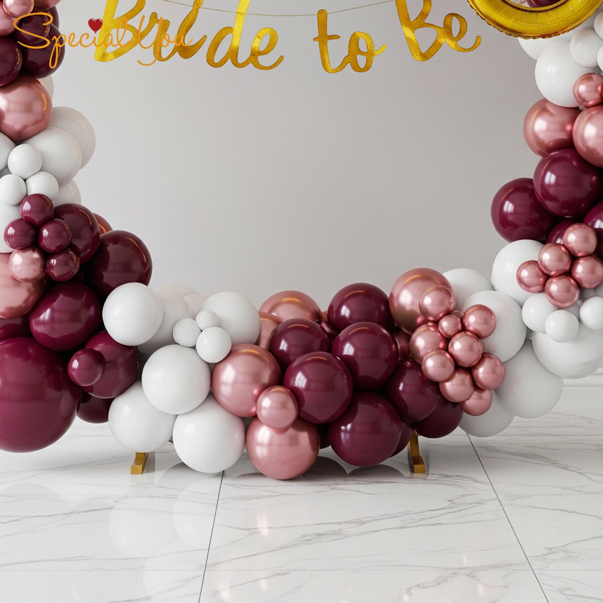 Burgundy & Rose Gold Luxury Bridal Balloon Bash