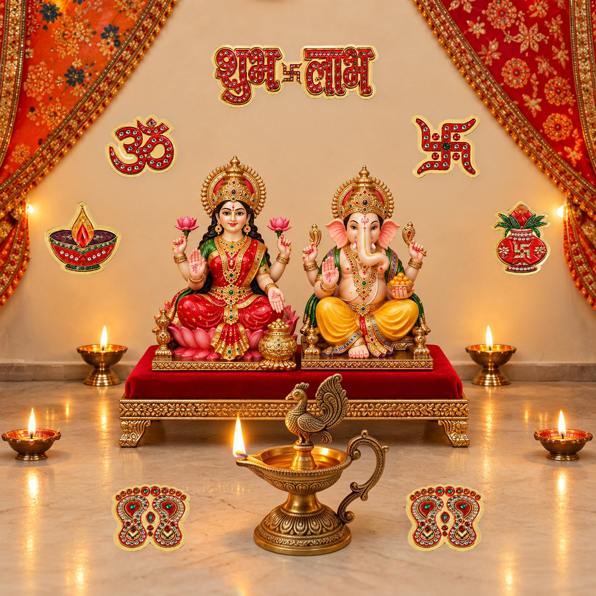 Subh Labh Laxmi Feet 3D Stickers Sheet Set for Diwali