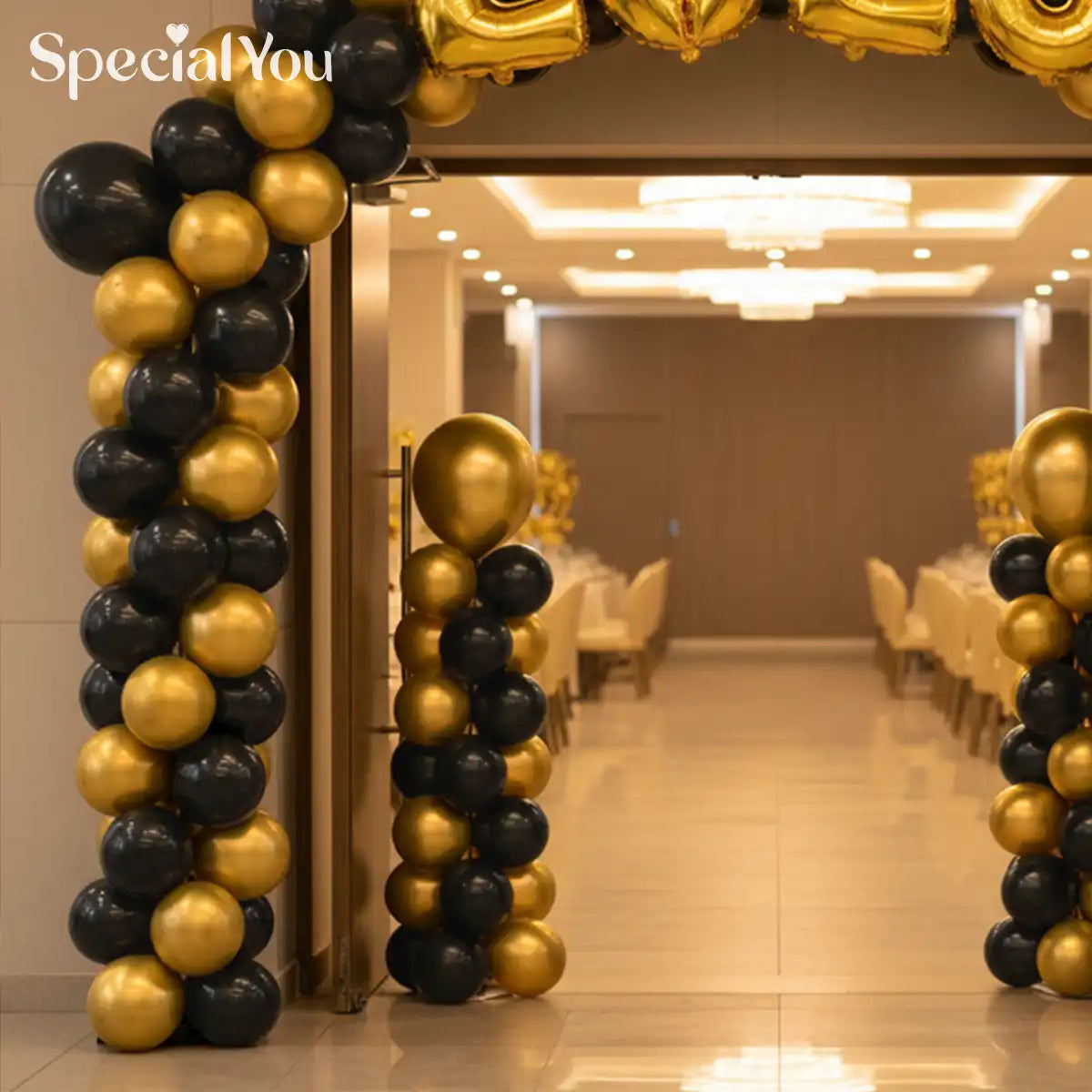 Black & Gold 2026 New Year Balloon Arch Entrance Decor