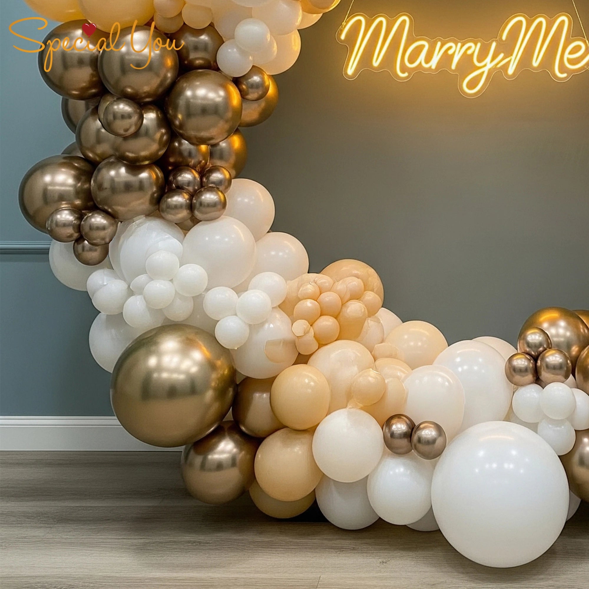 Elegant Golden & White Proposal Decor