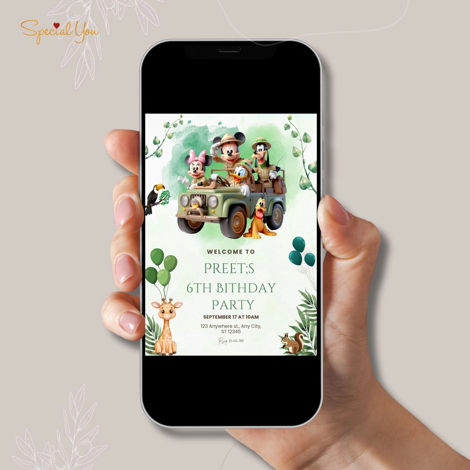 Mickey & Friends Safari Party E -Invite