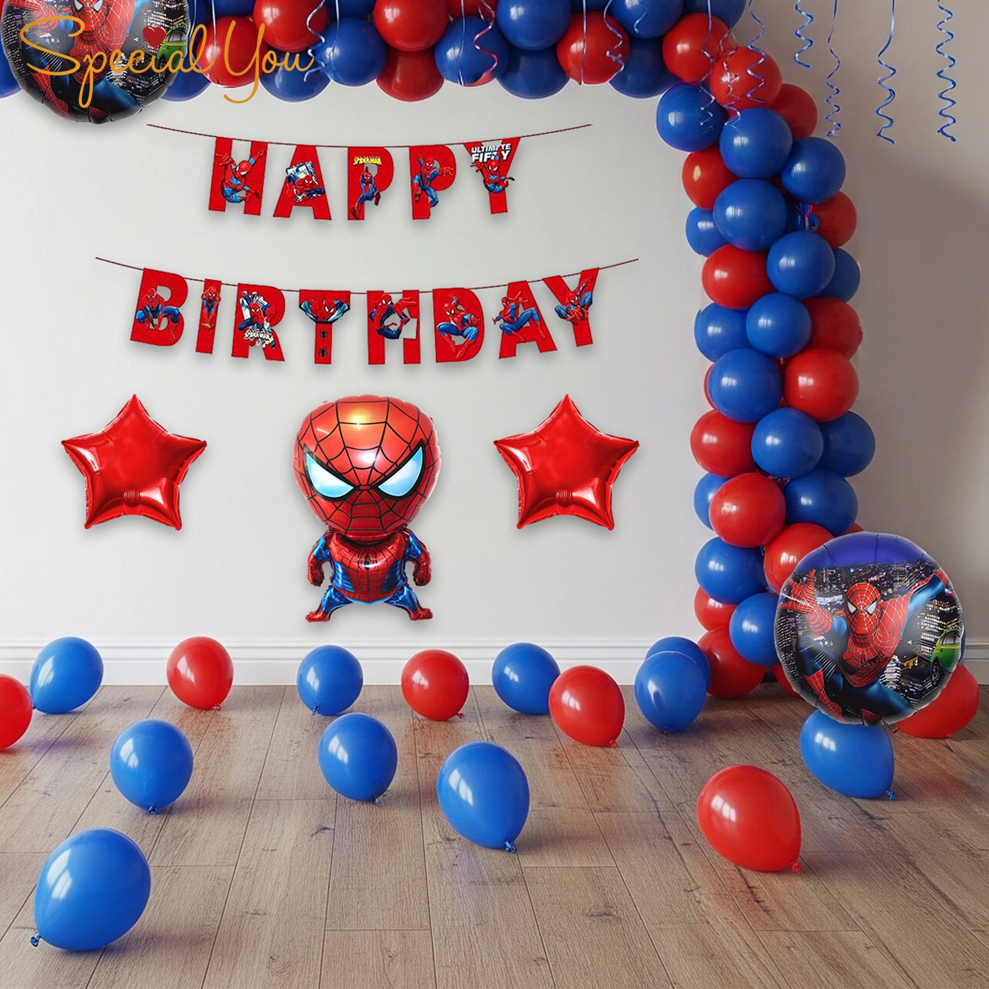 Red & Blue Spiderman Birthday Decor