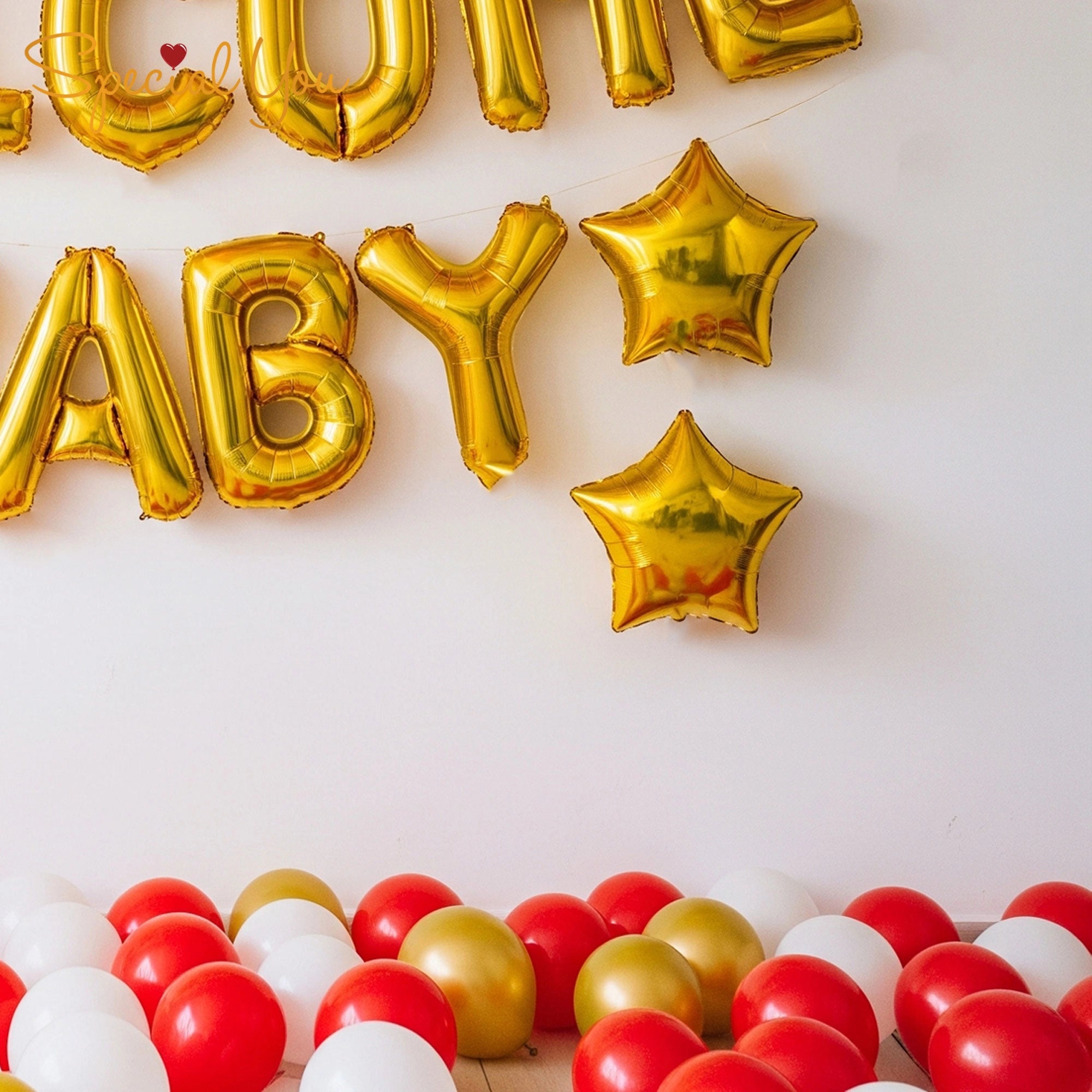 Red & White Welcome Baby Decor