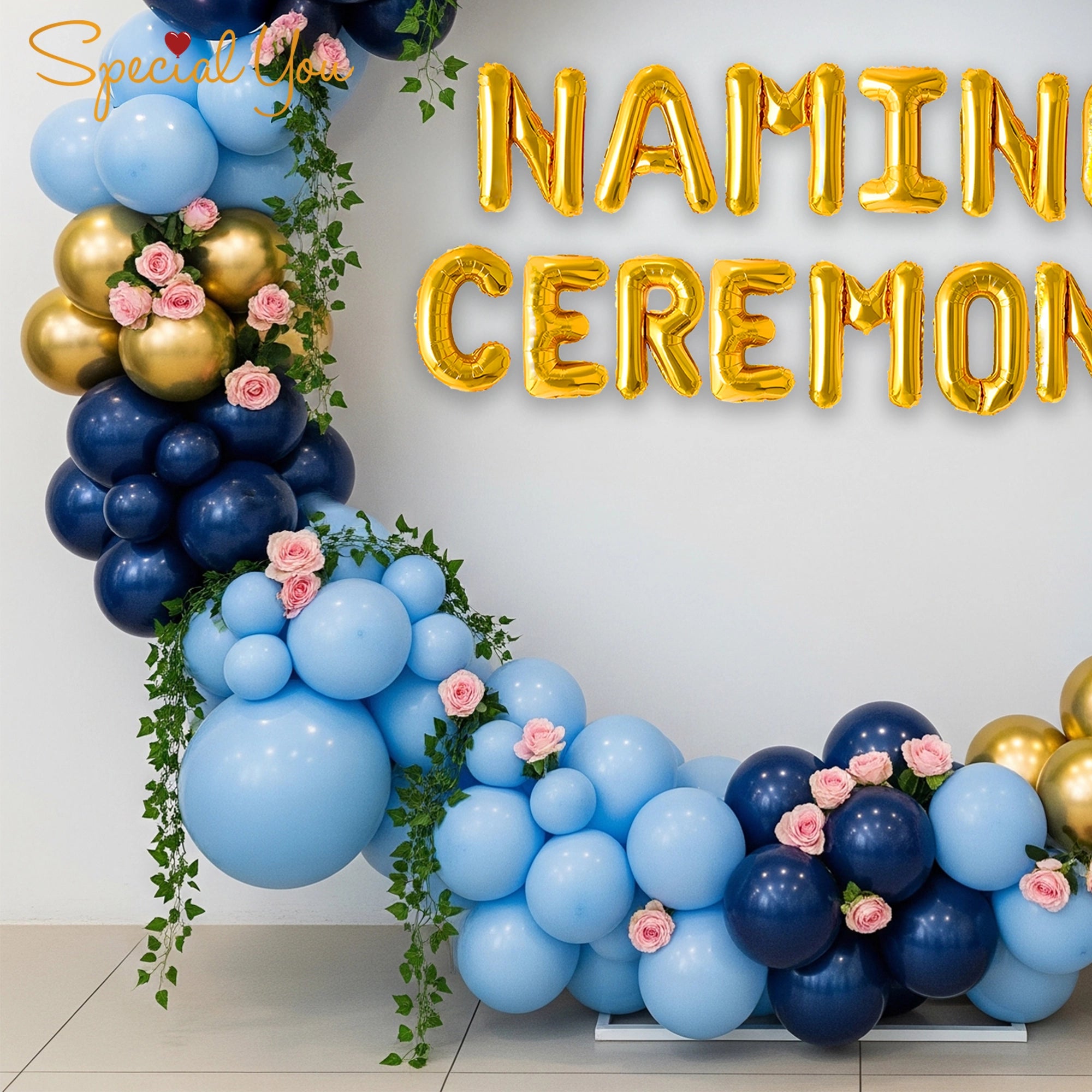 Blue & Gold Balloon Decor for Naming Ceremony
