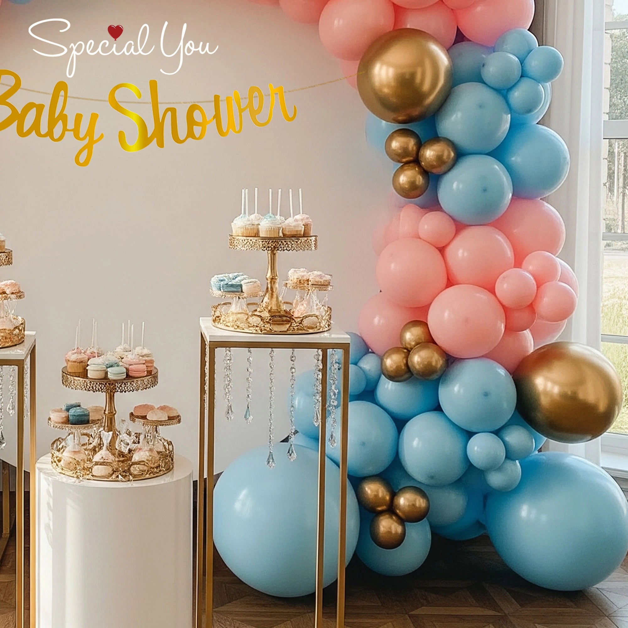 Pink-Blue Bloom Baby Shower Decor