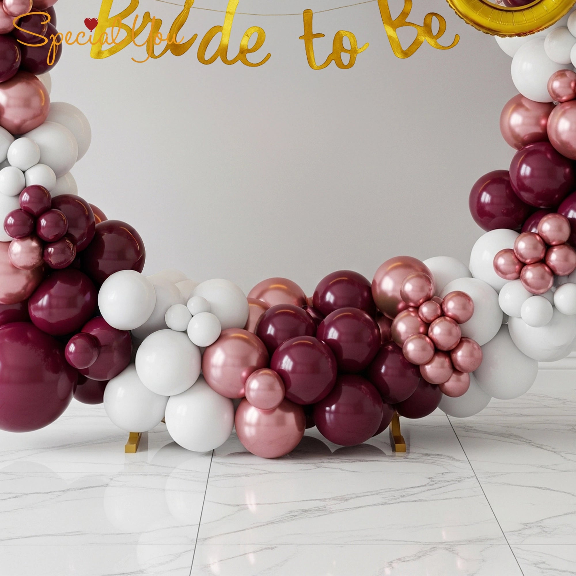 Burgundy & Rose Gold Luxury Bridal Balloon Bash