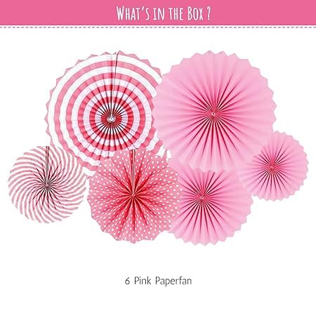 Pink Paper Fans hanging for wall backdrop pack of 6