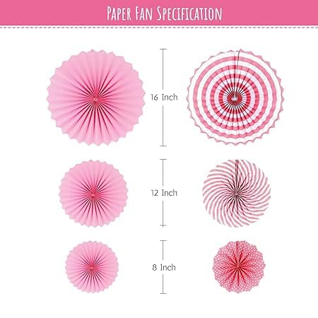 Pink Paper Fans hanging for wall backdrop pack of 6