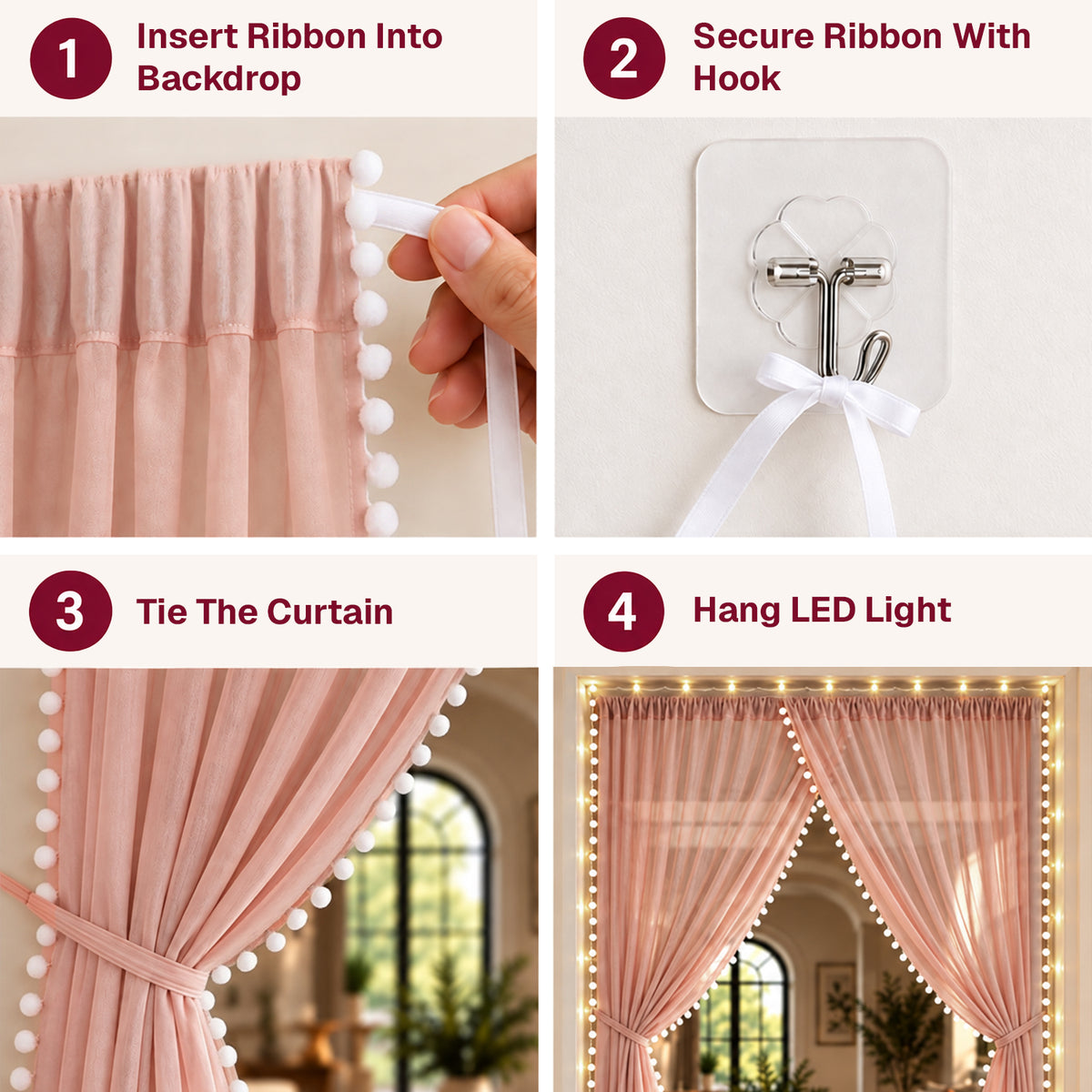 Dusty Pink Lace Backdrop Curtain for Decoration