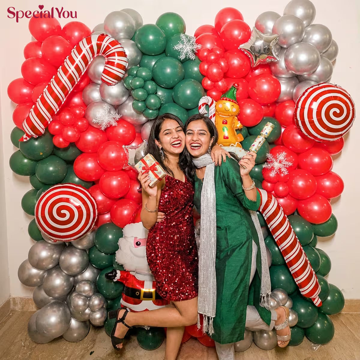 Christmas Party Balloon Backdrop with Santa & Candy Canes