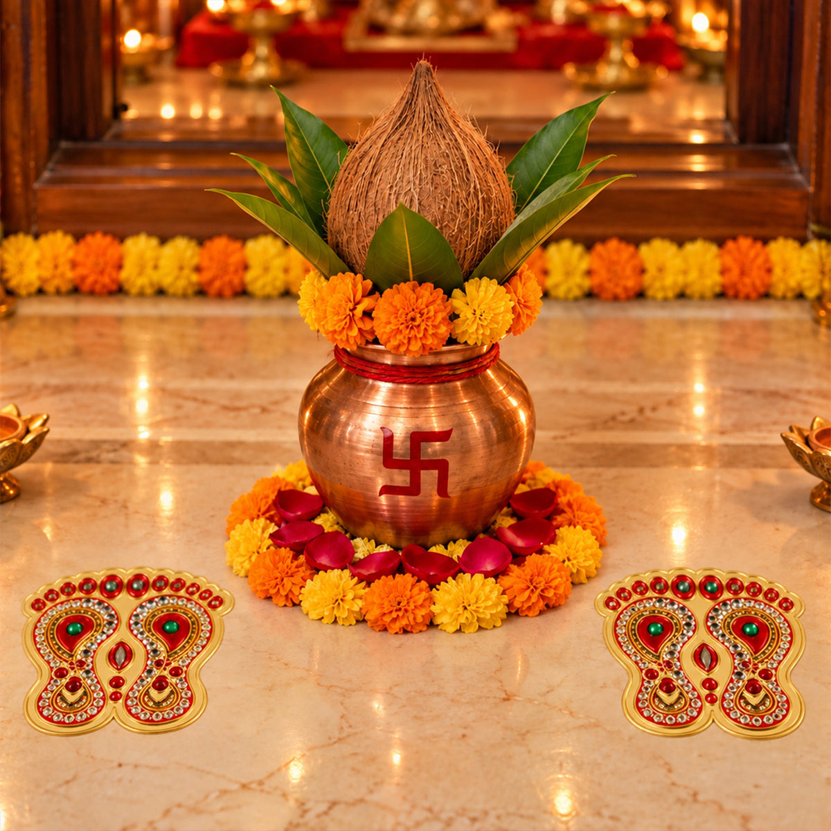 Subh Labh Laxmi Feet 3D Stickers Sheet Set for Diwali