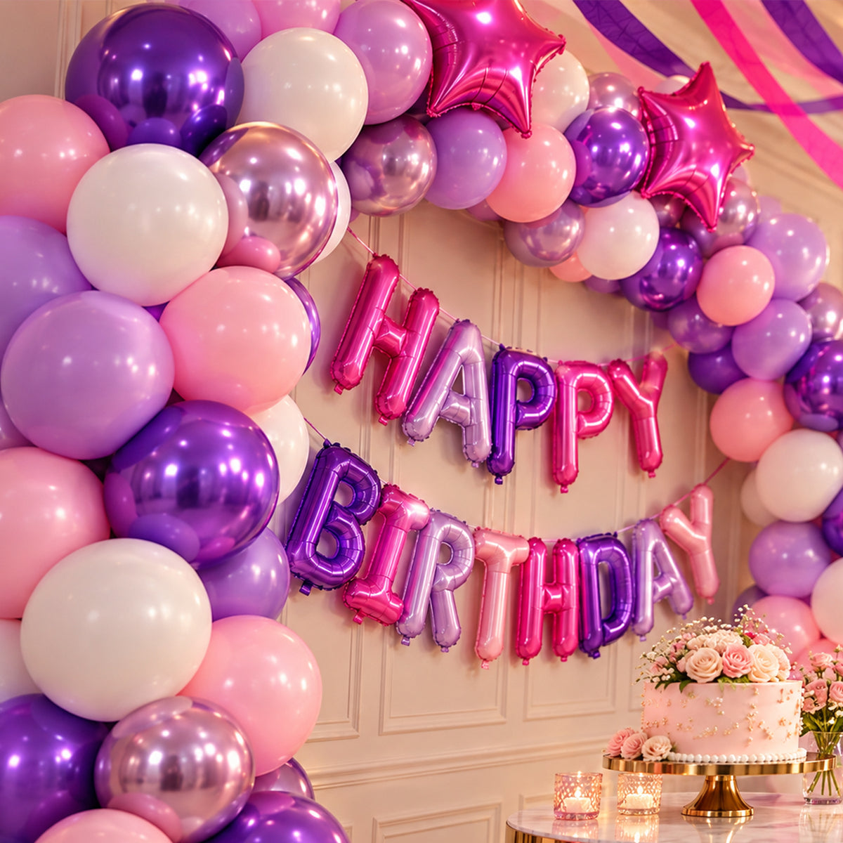 Purple Theme Crepe Paper Birthday Decoration DIY Kit
