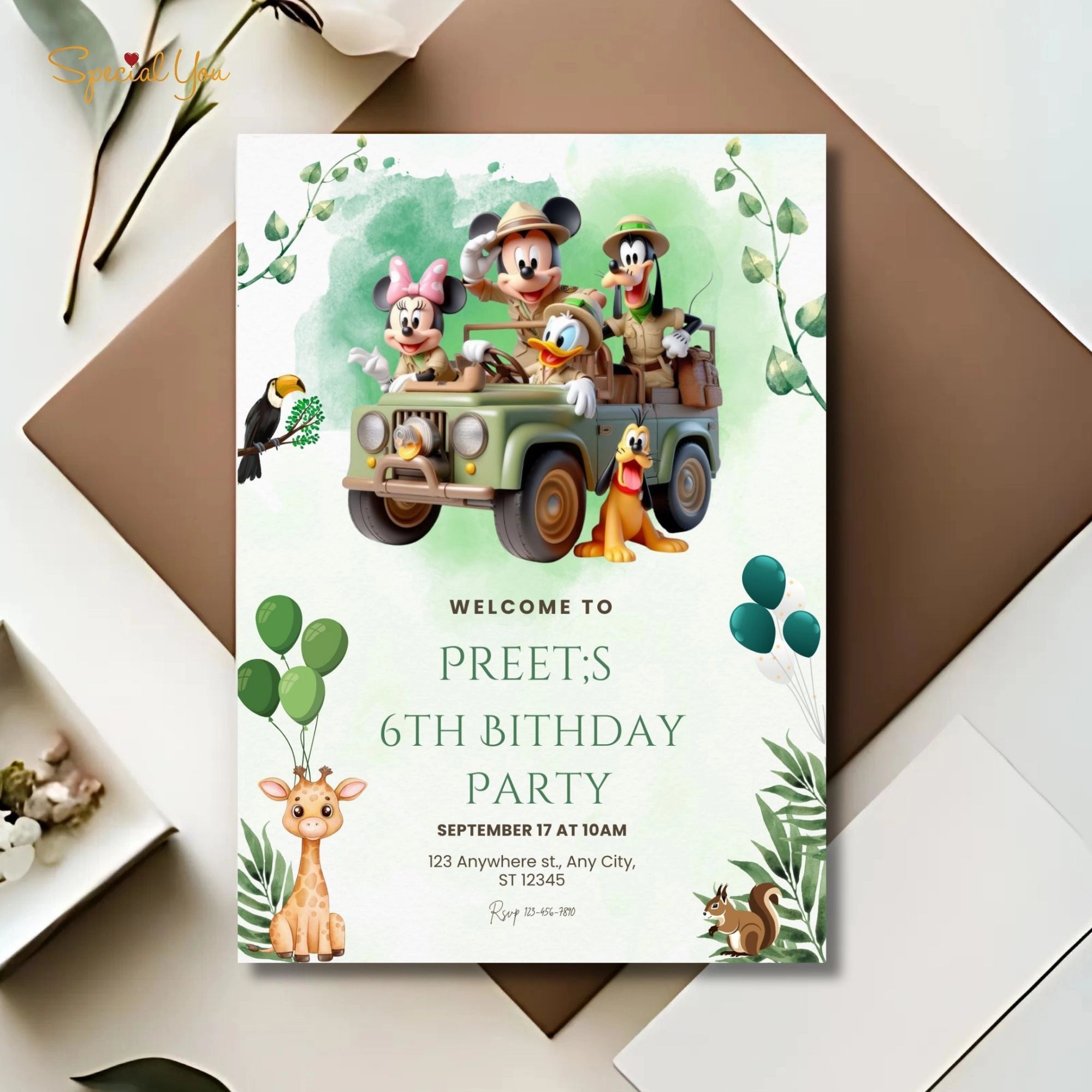 Mickey & Friends Safari Party E -Invite