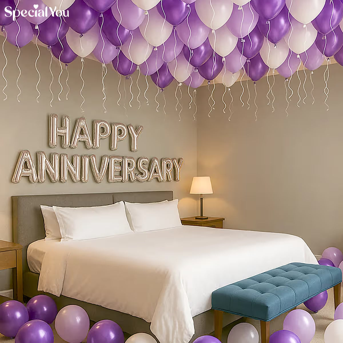 Purple & White Anniversary Decor