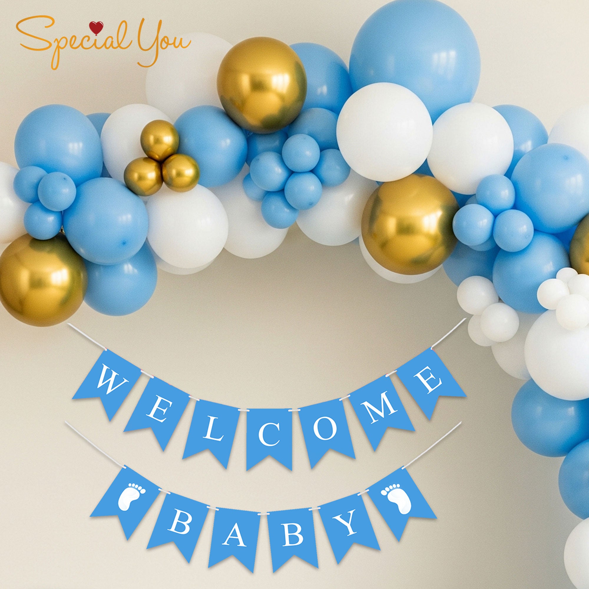 Blue and Gold Welcome Baby Decor